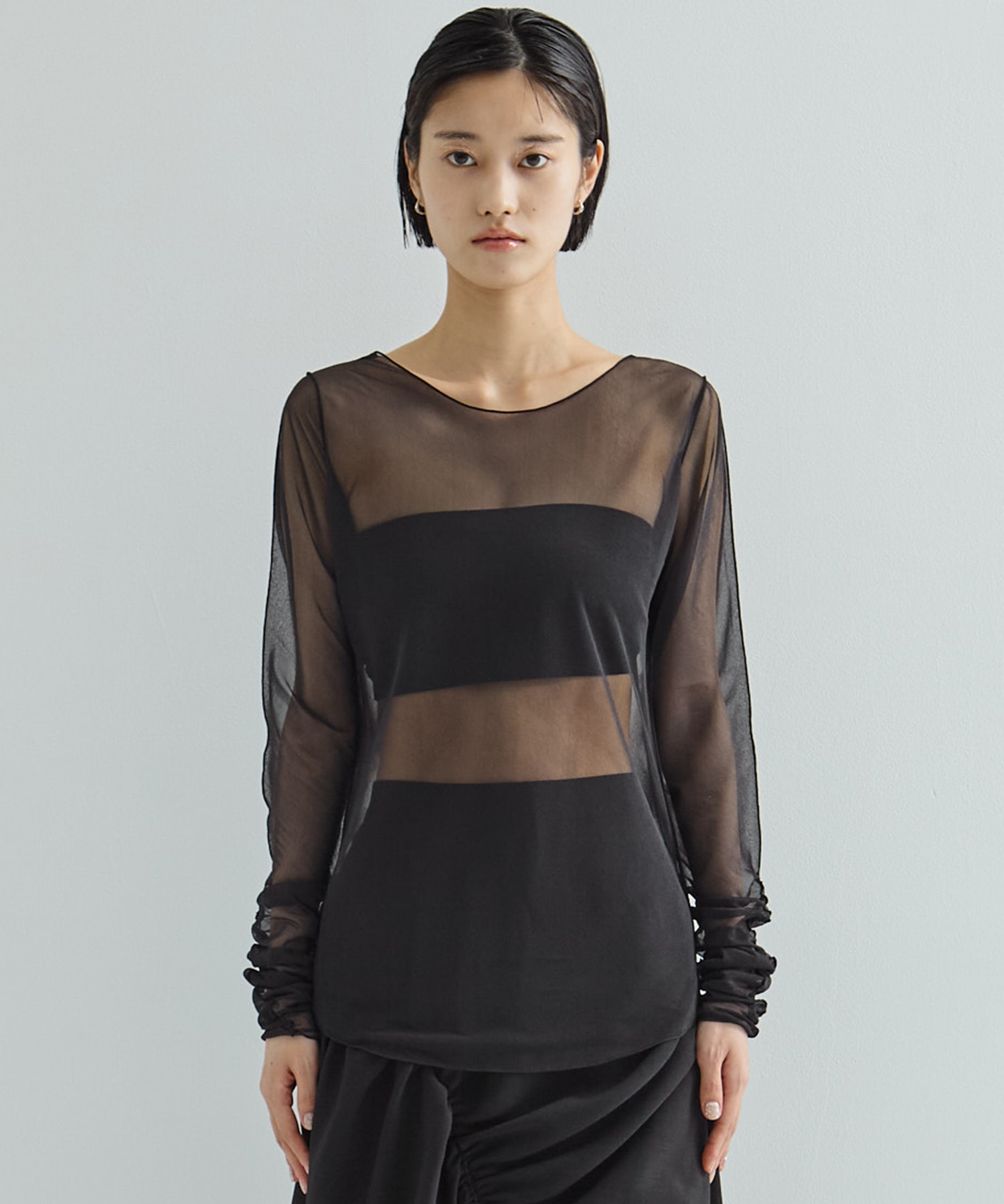 Gathered Sleeve Sheer Top STUDIOUS