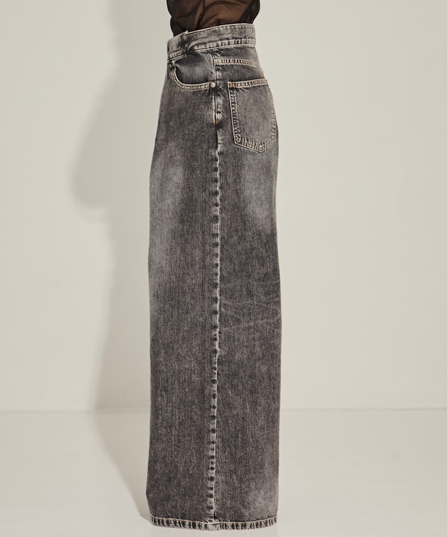 WASHED DENIM WIDE PANTS (SHORT LENGTH) JOHN LAWRENCE SULLIVAN