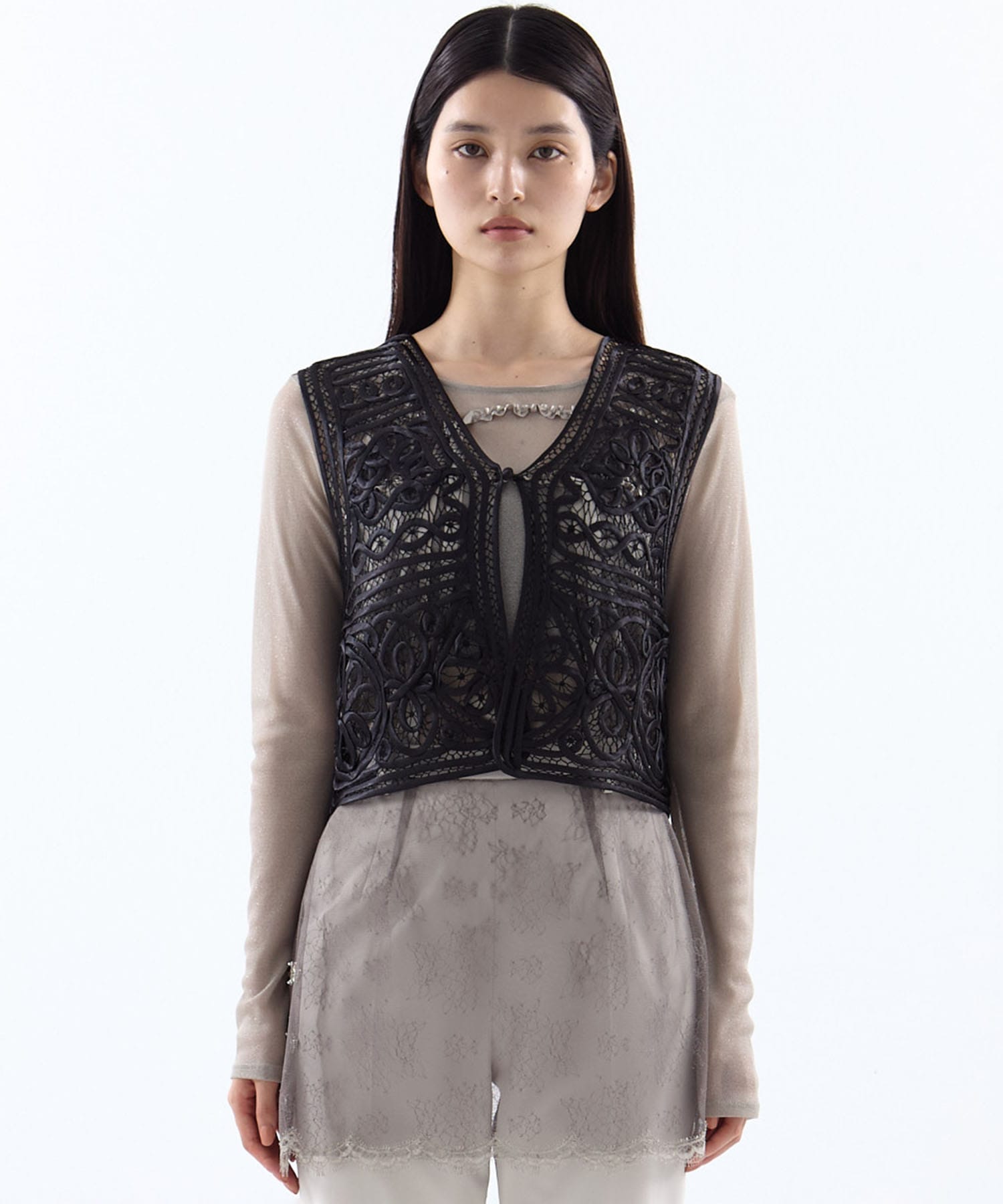 2WAY SATIN BATTEN  LACE VEST AMERI