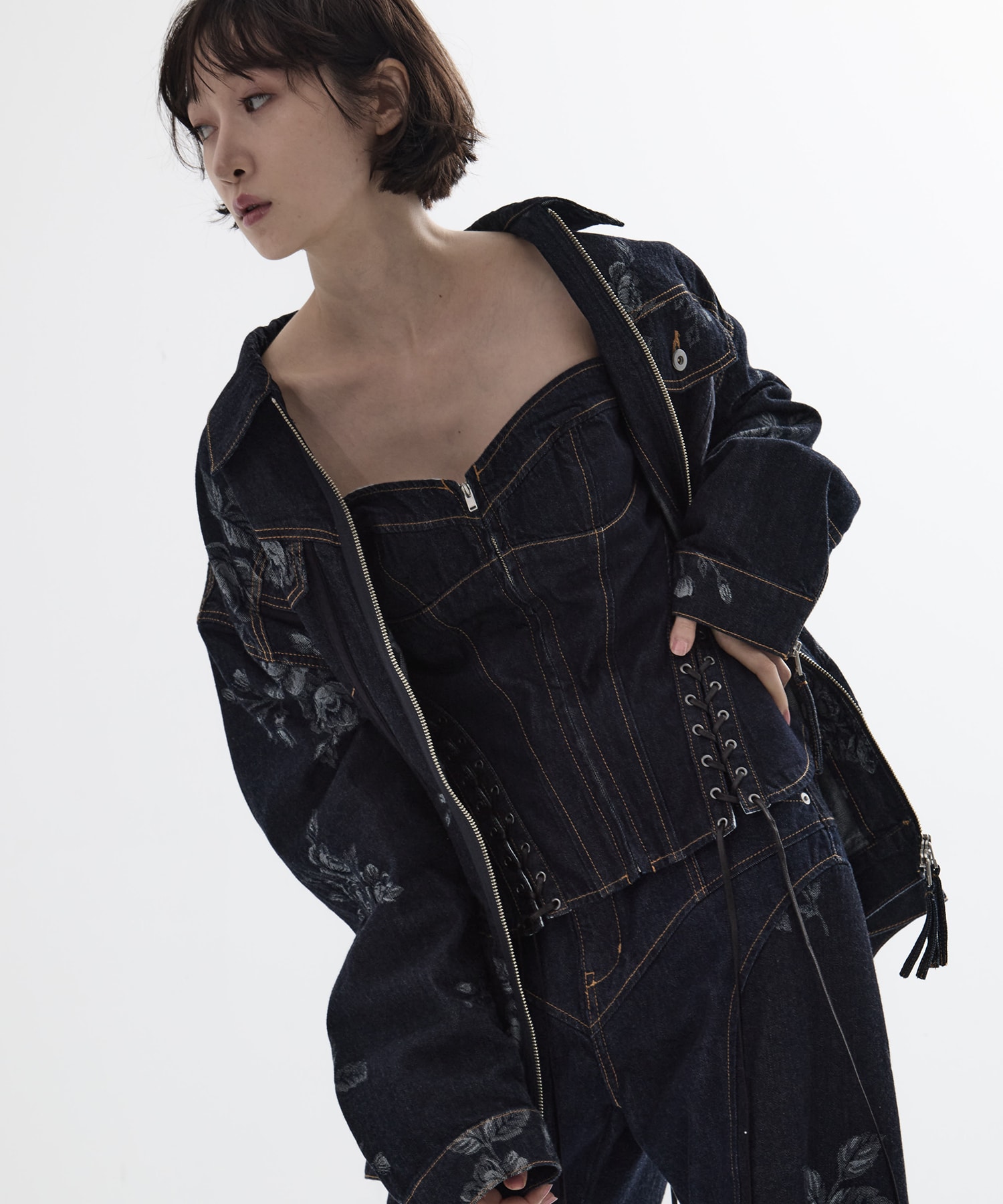 Lace up denim bustier FETICO