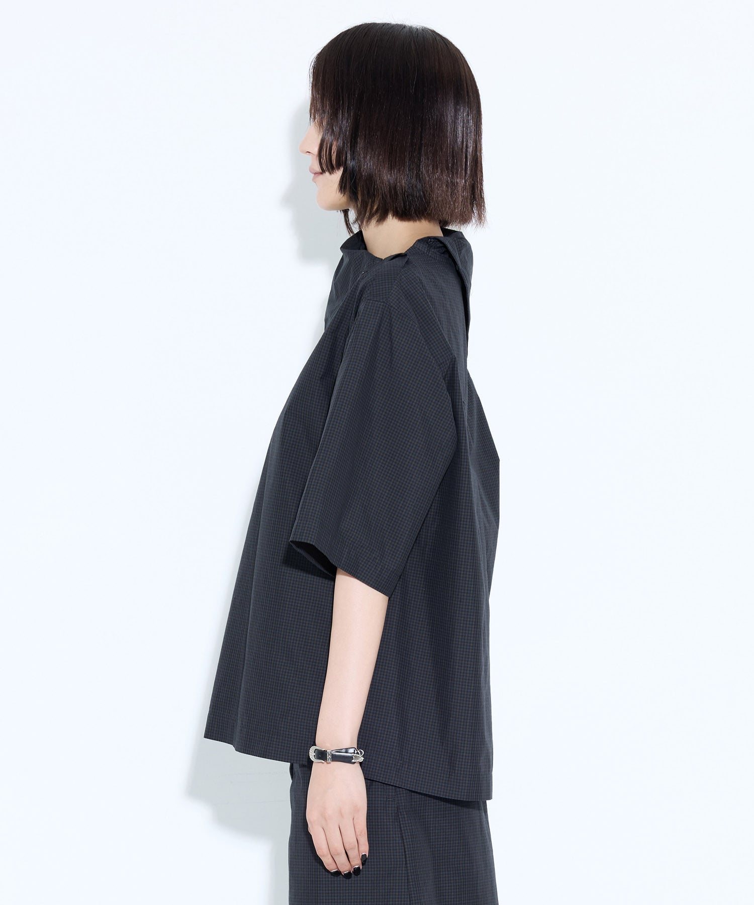 Typewriter check S/S blouse TOGA