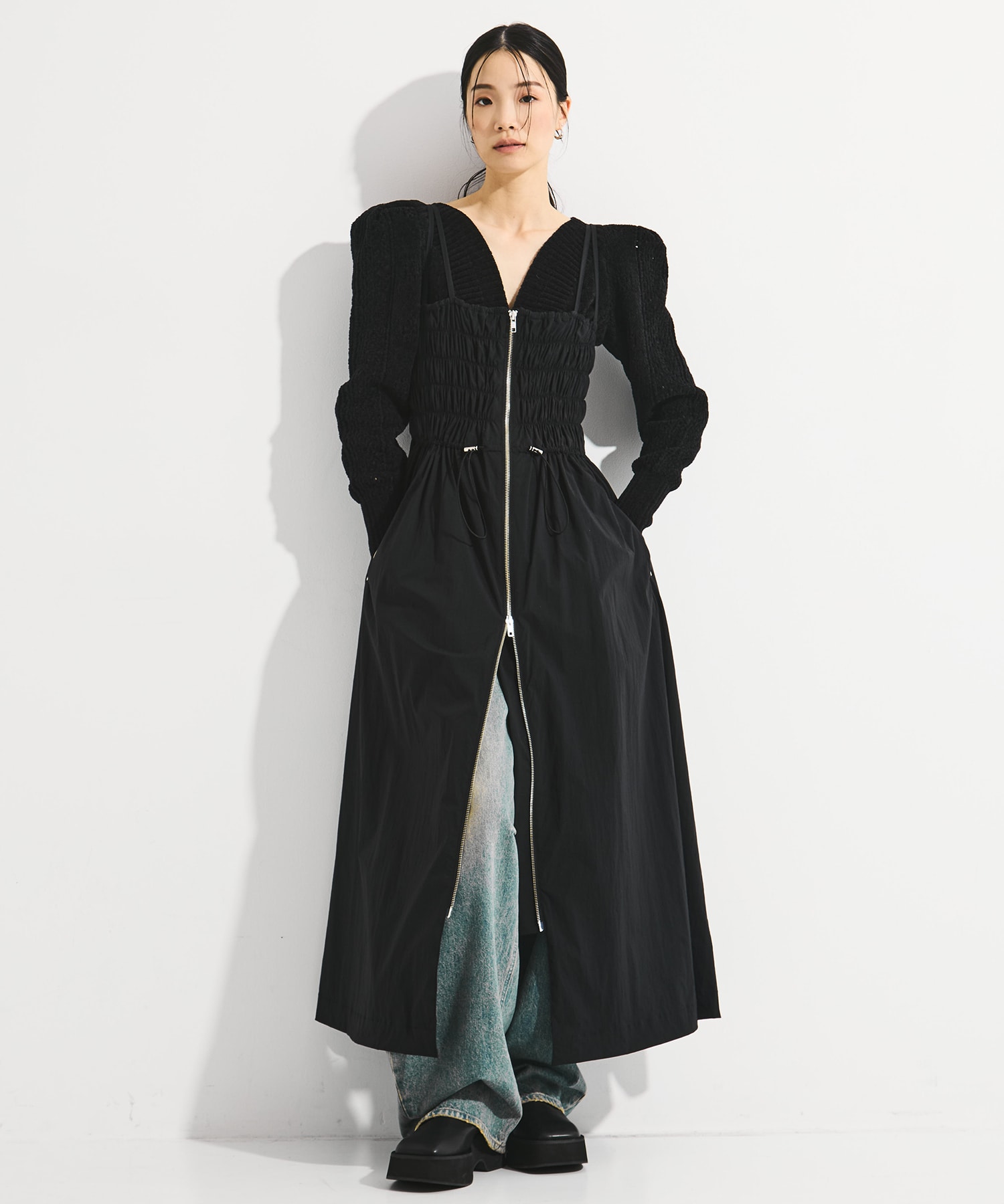 SHIRRING ZIP CAMISOLE DRESS STUDIOUS