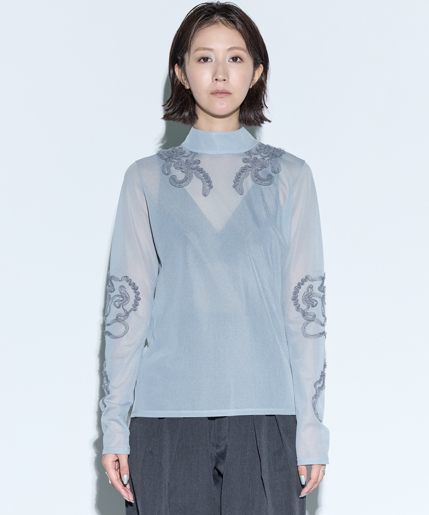 Moon road embroidered sheer top MURRAL
