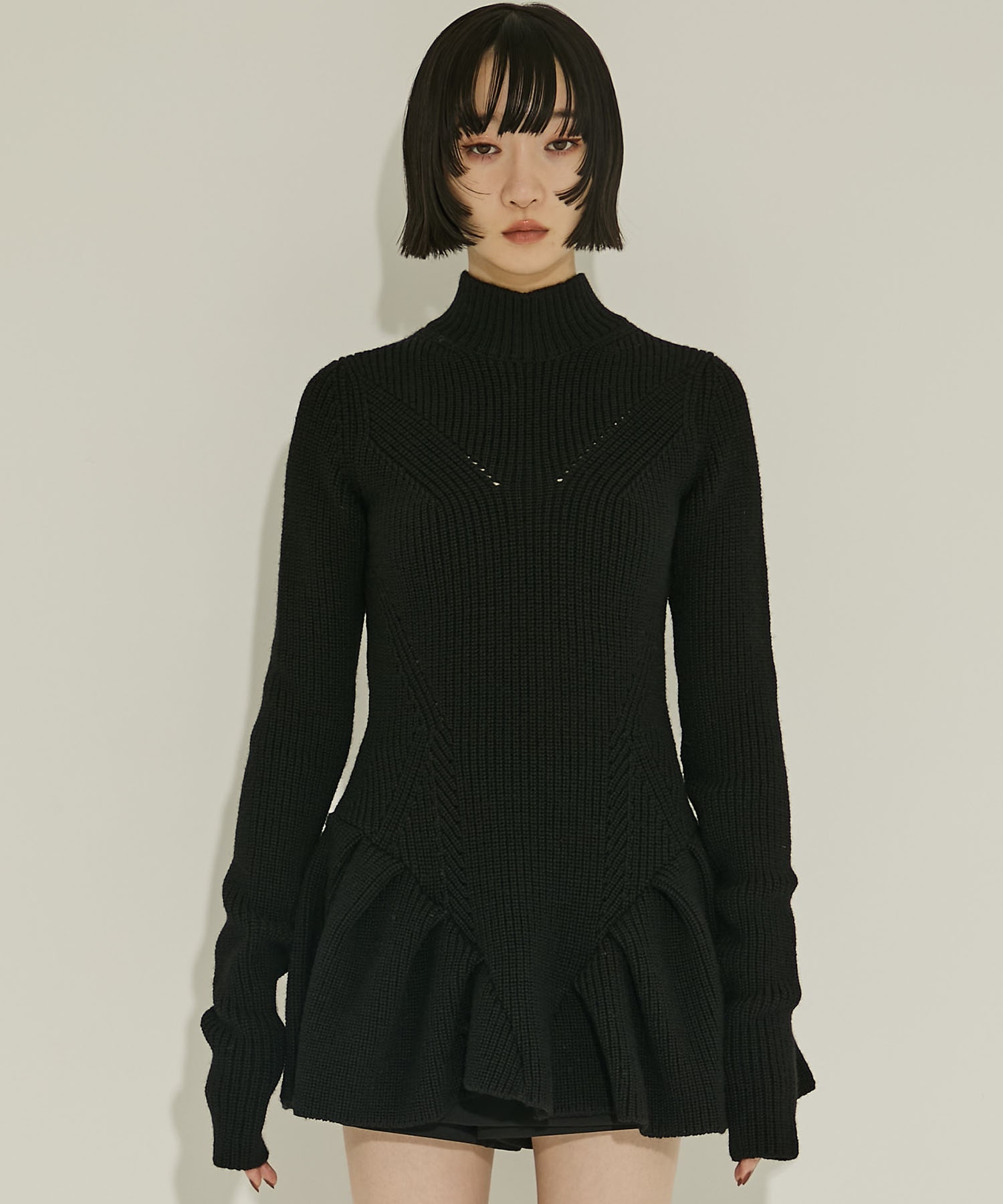 RIBED PEPLUM HI-NECK KNIT SWEATER JOHN LAWRENCE SULLIVAN