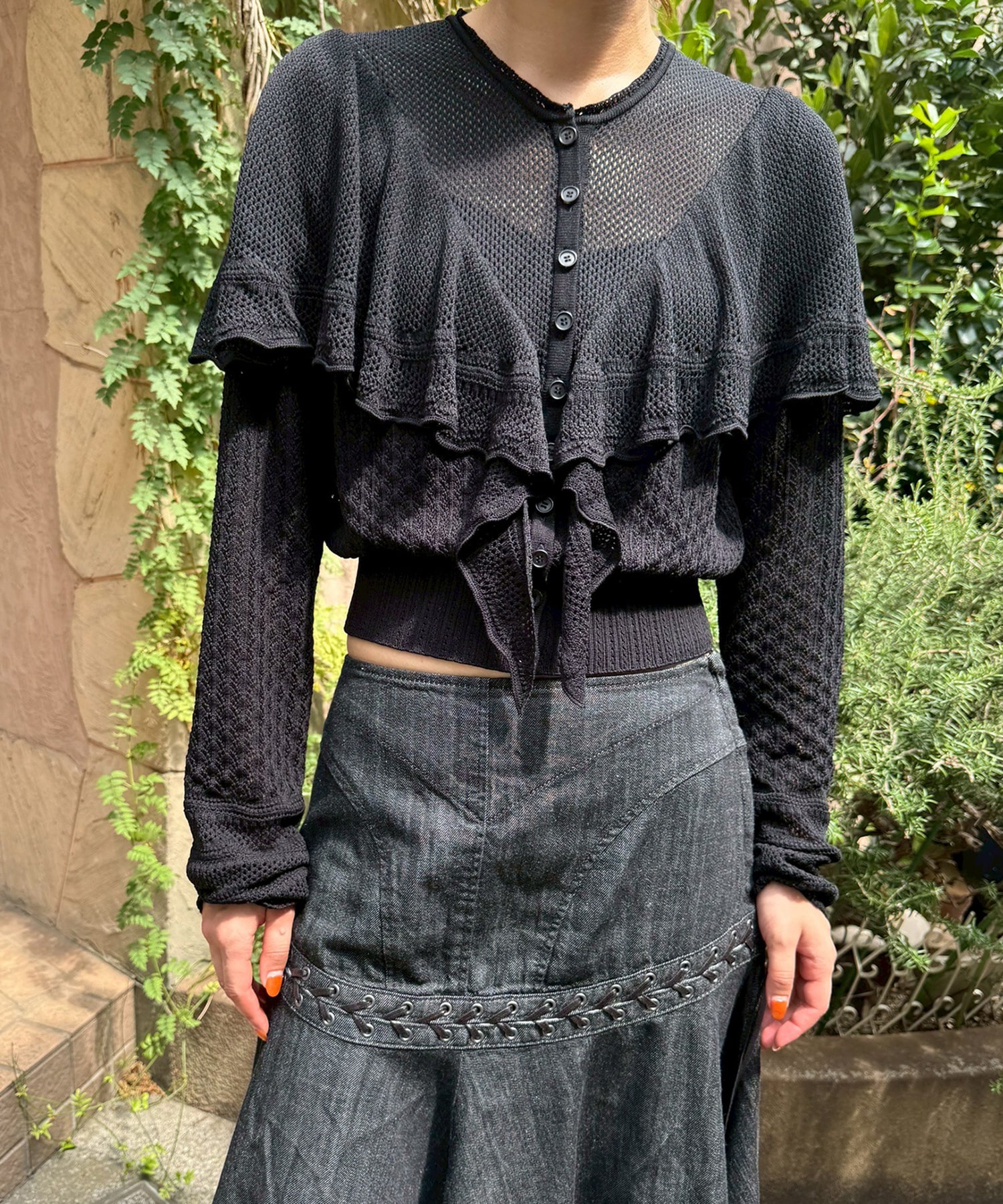 Lace up denim flare skirt FETICO
