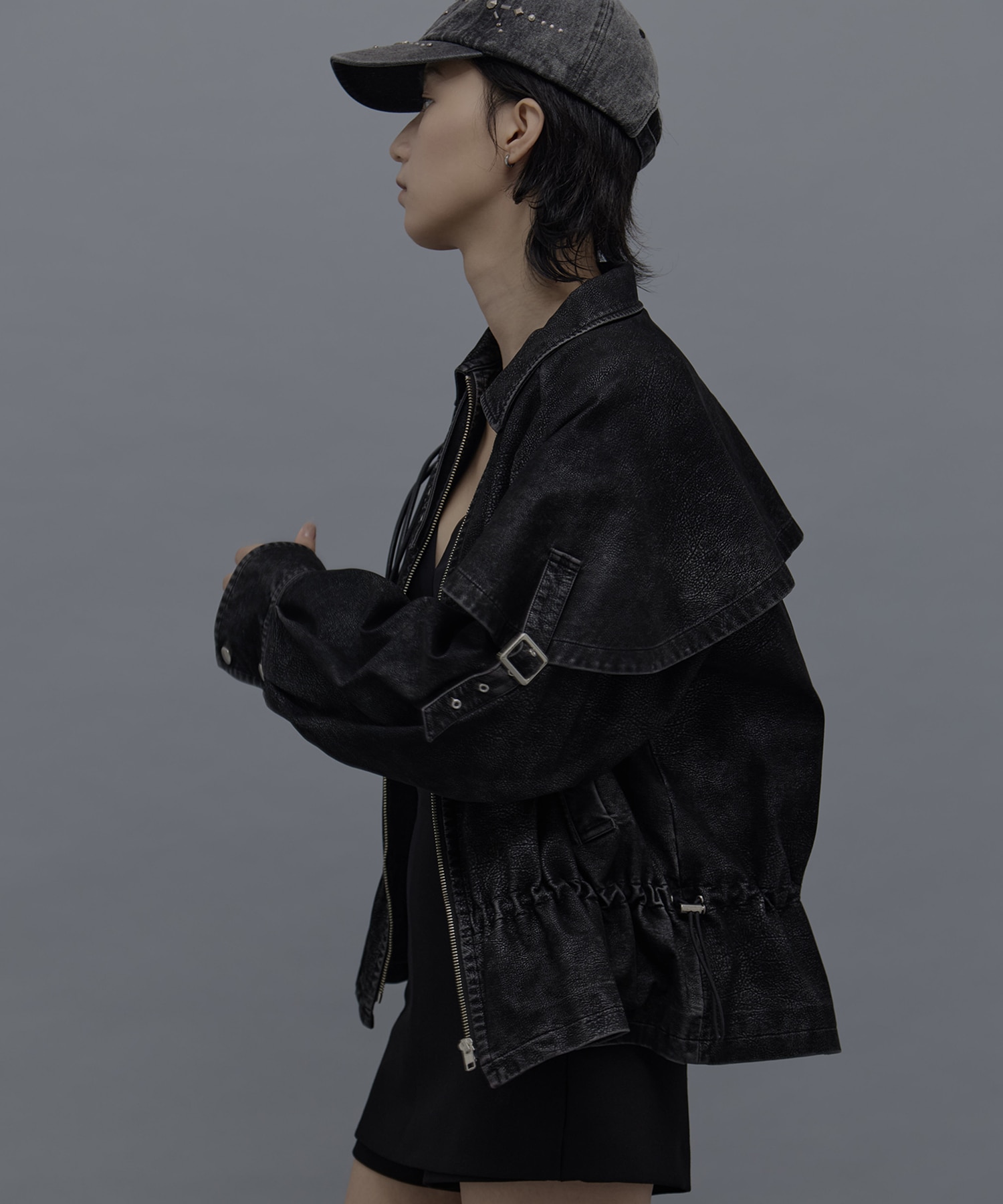 drawstring fade leather blouson tanakadaisuke