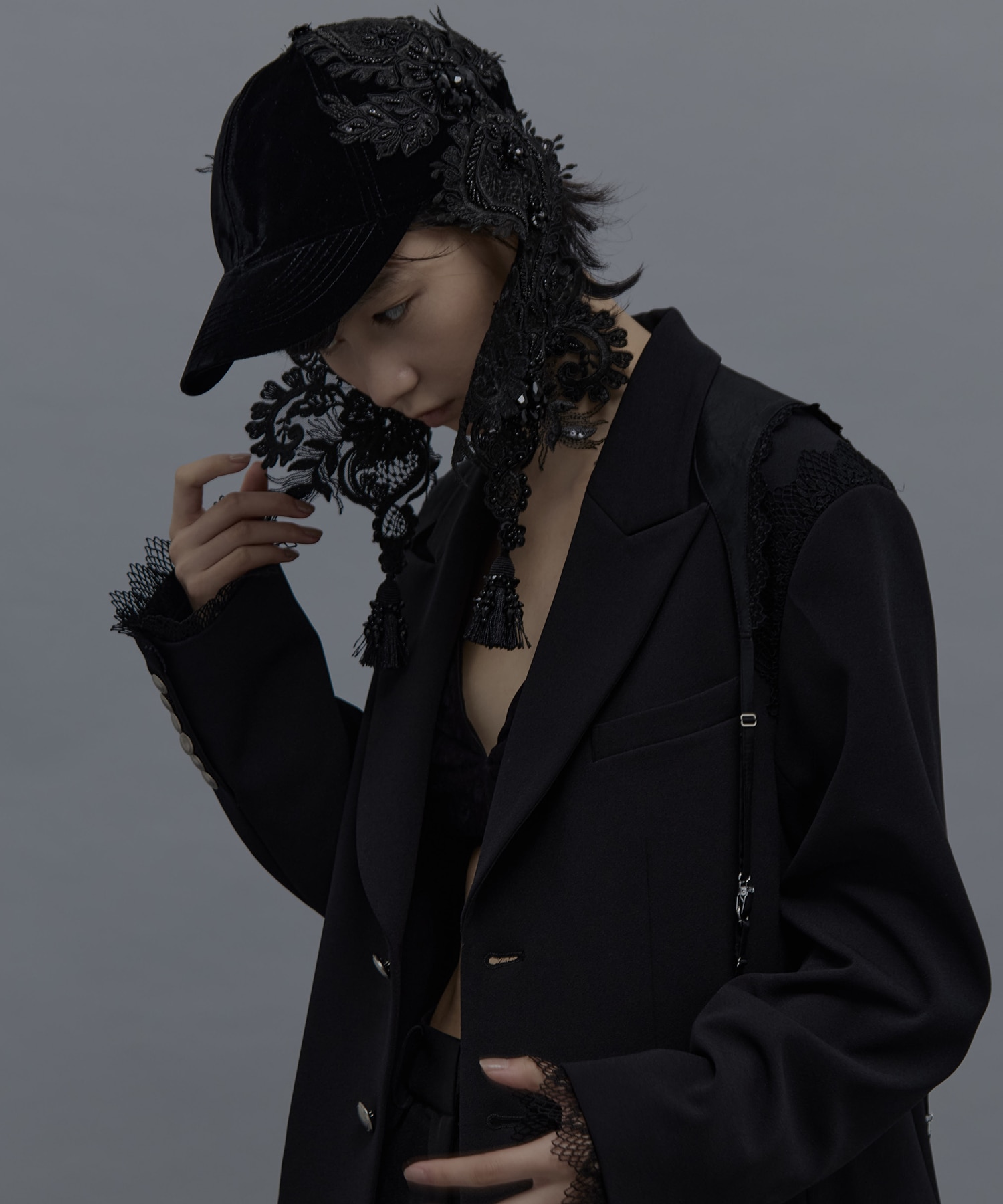 black lei beads velour cap tanakadaisuke