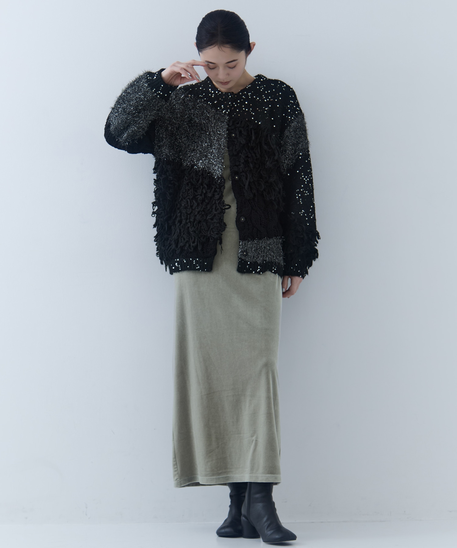 UND OFF SHOULDER VELOUR CARDIGAN SET DRESS AMERI