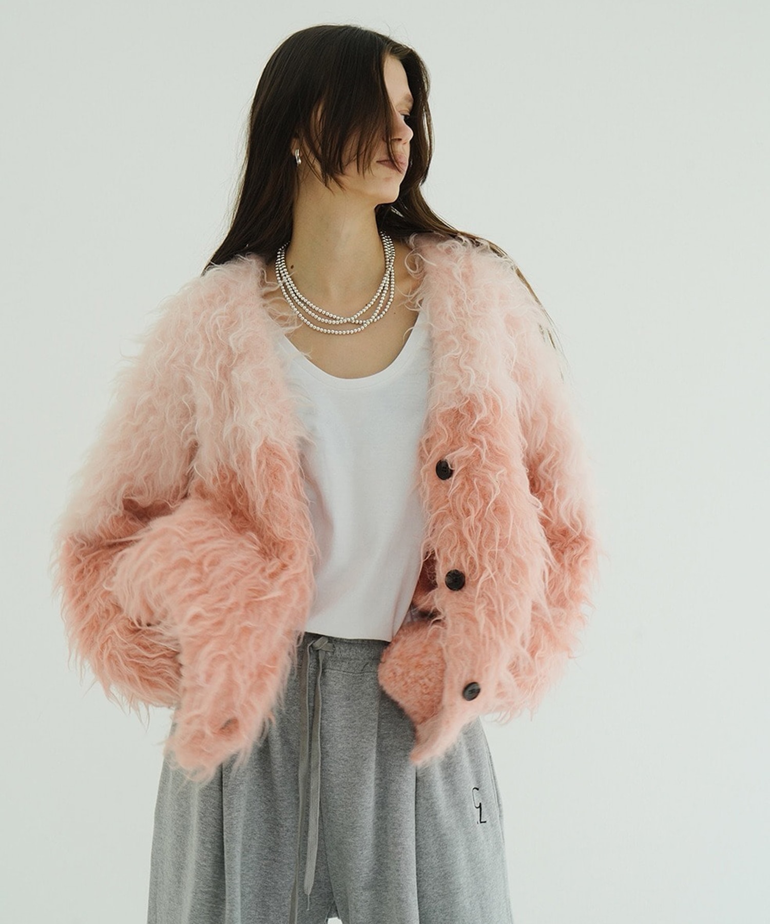 BI COLOR SHAGGY KNIT CARDIGAN CLANE