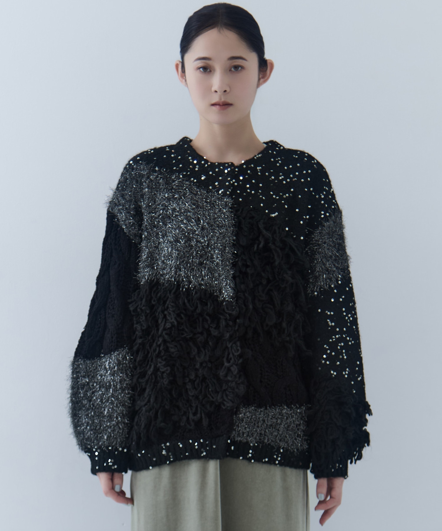 UND MIX YARN PATCHWORK KNIT CARDIGAN AMERI