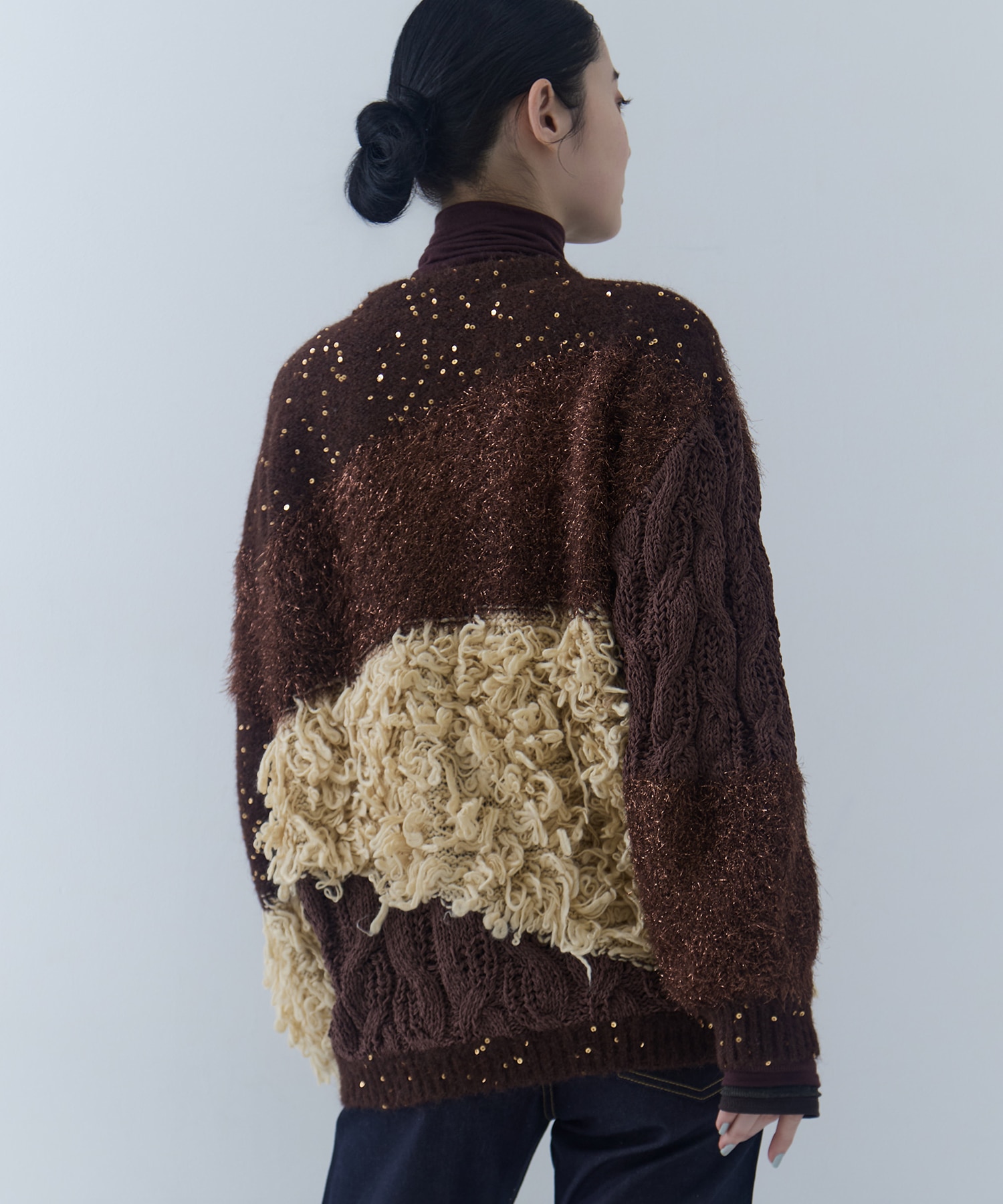 UND MIX YARN PATCHWORK KNIT CARDIGAN AMERI