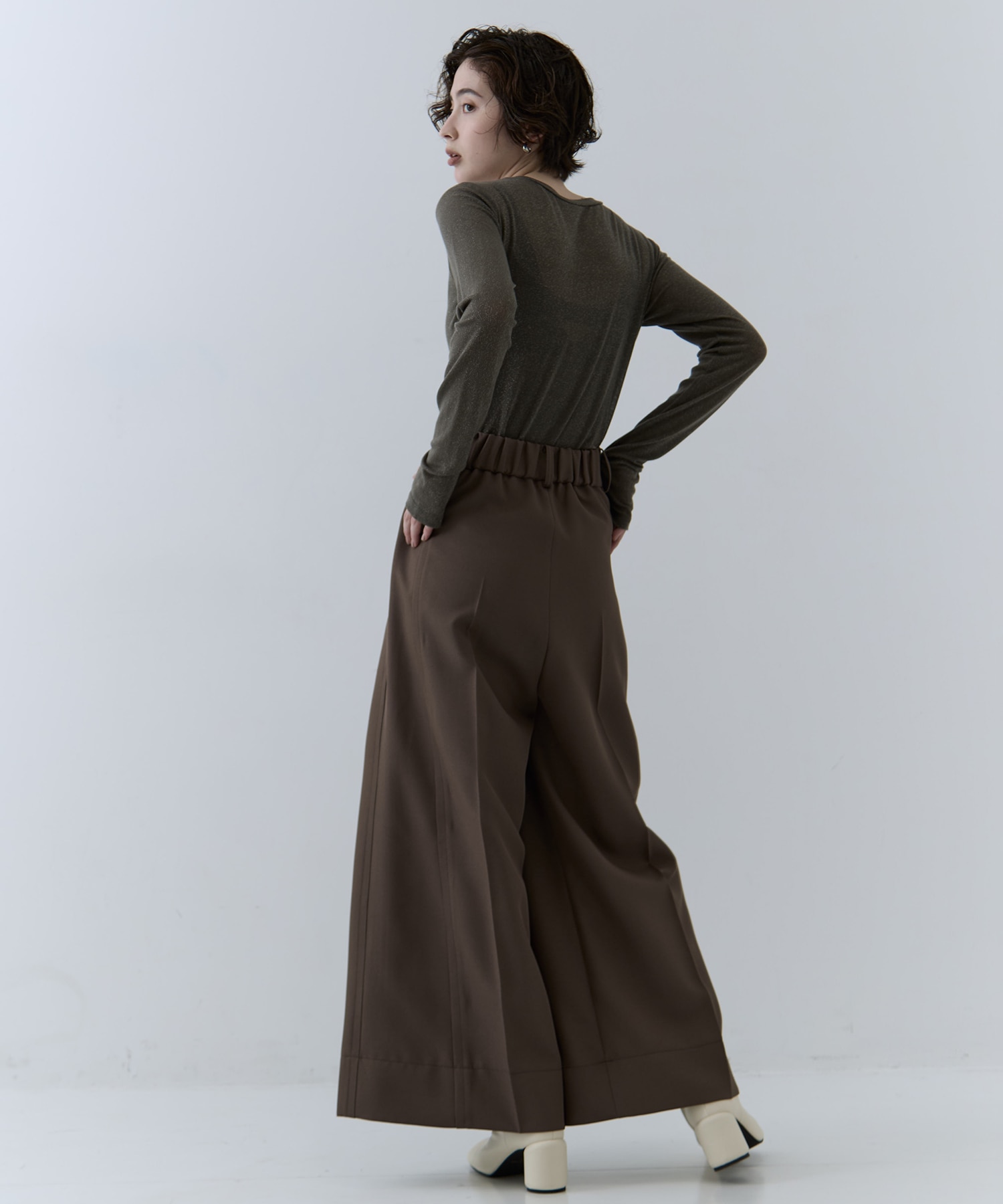 Asymmetric Tucked Flare Trousers STUDIOUS