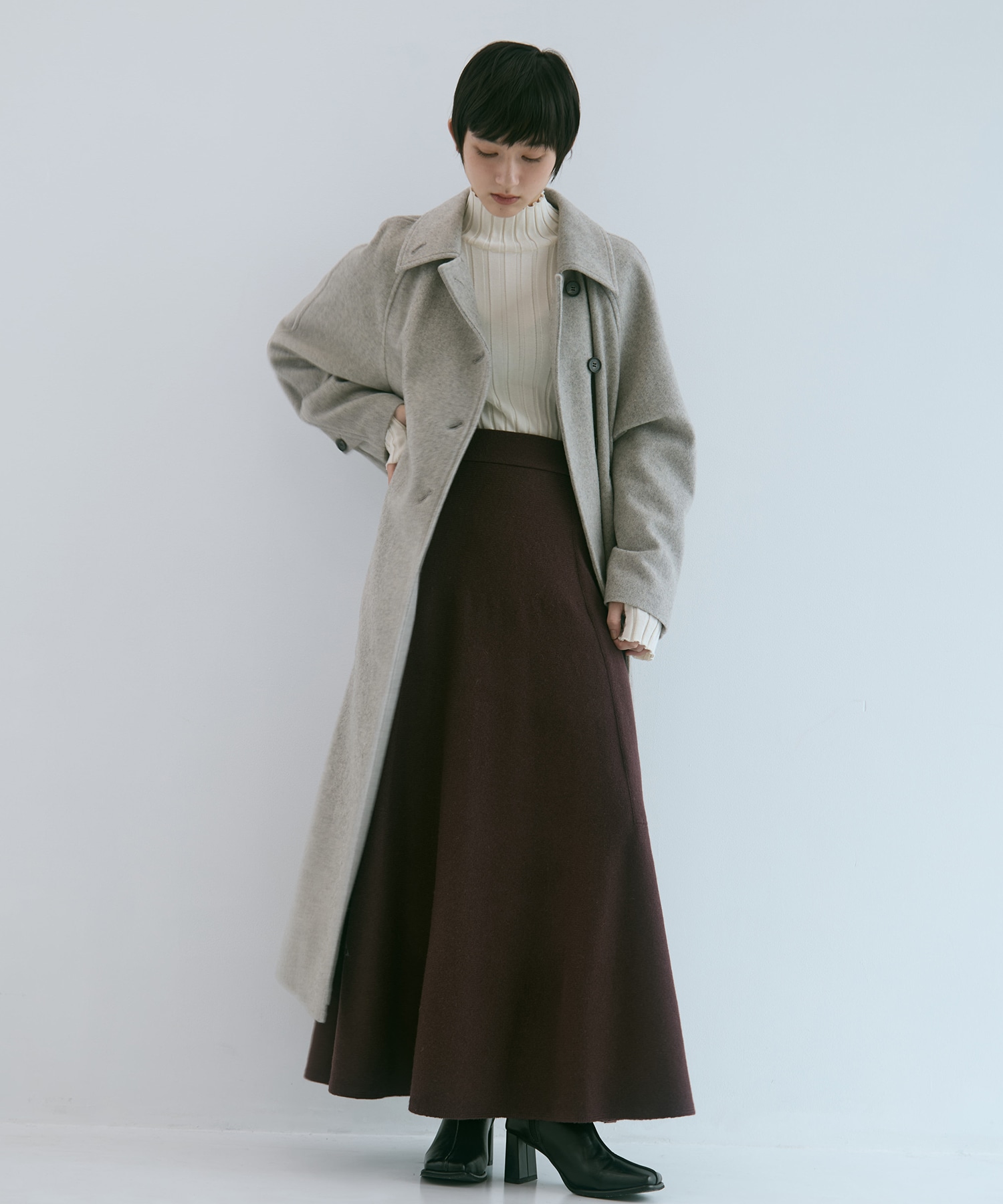 別注 CASHMERE FLARE LONG SKIRT WRAPINKNOT