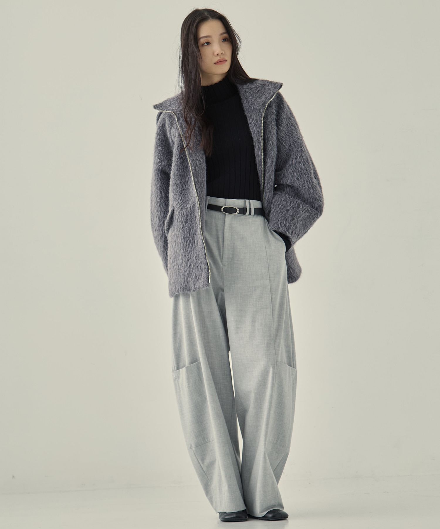 ジャケット・アウター alumu shaggy stand collar middle coat STAND COLLAR SHAGGY MIDDLE COAT(FREE DARK GREY): STUDIOUS: WOMENS