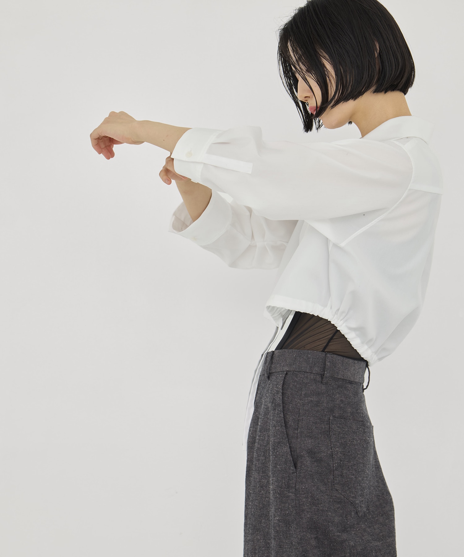 CROPPED COTTON OPEN-COLLAR SHIRT CINOH