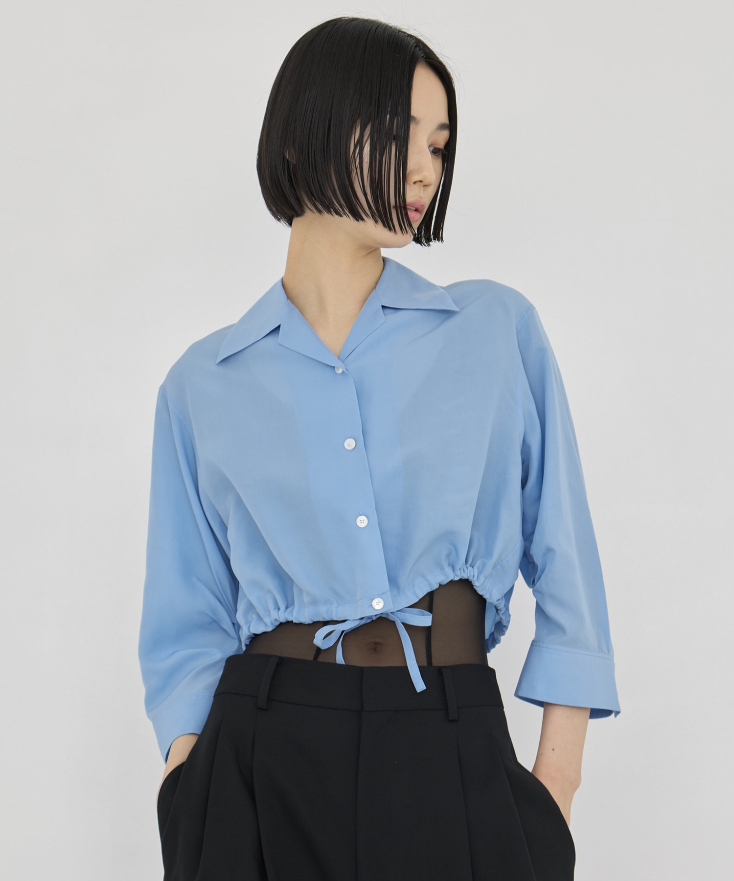 CROPPED COTTON OPEN-COLLAR SHIRT CINOH