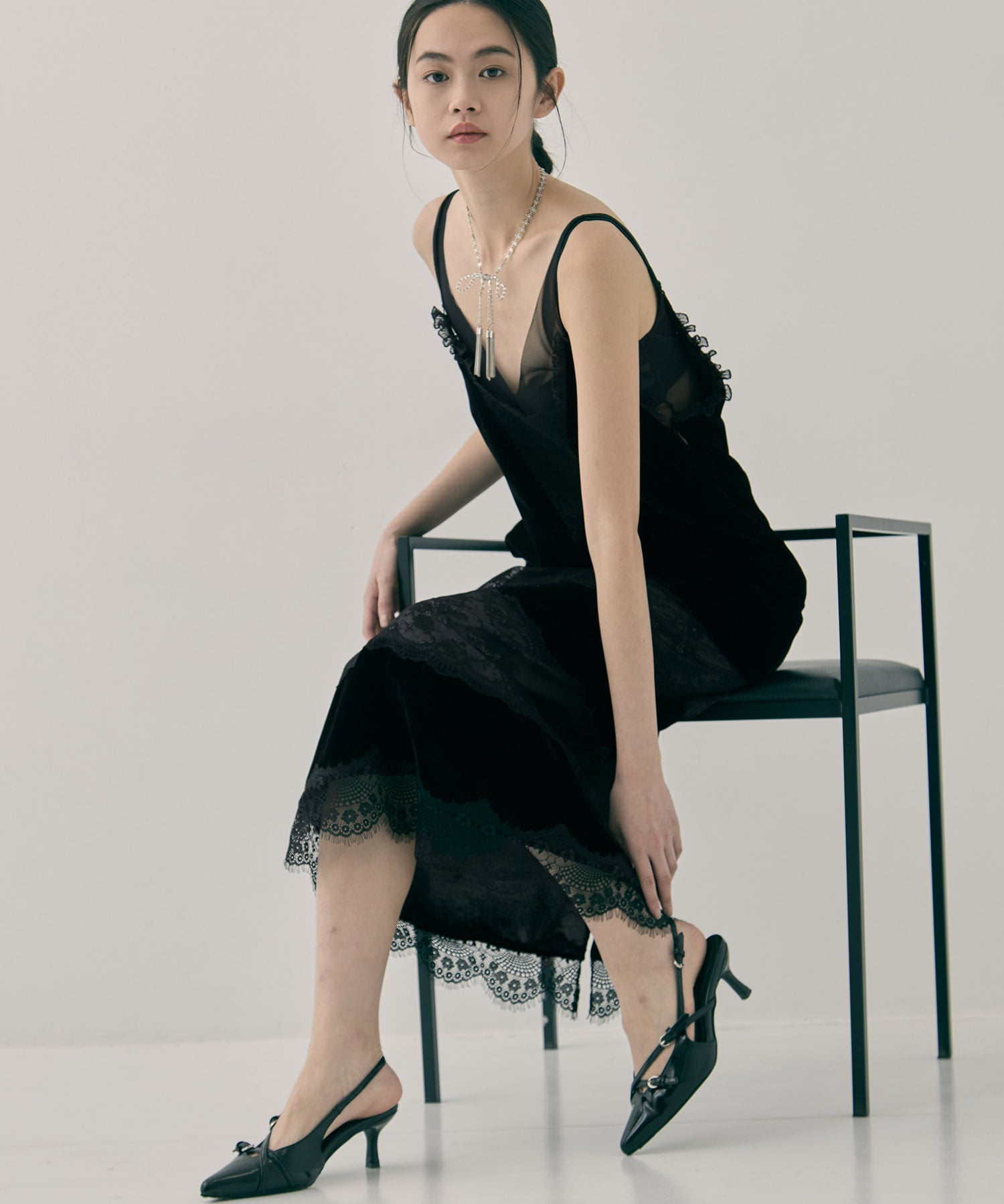 black lace velour cami-dress tanakadaisuke