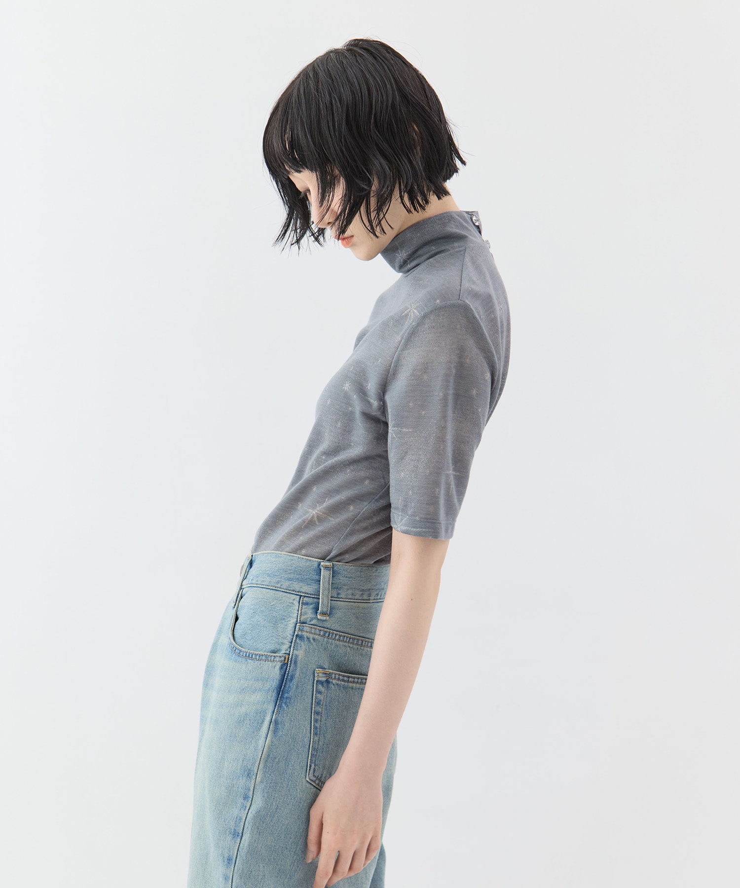 Starry Jersey Short Sleeve Sheer Top Mame Kurogouchi