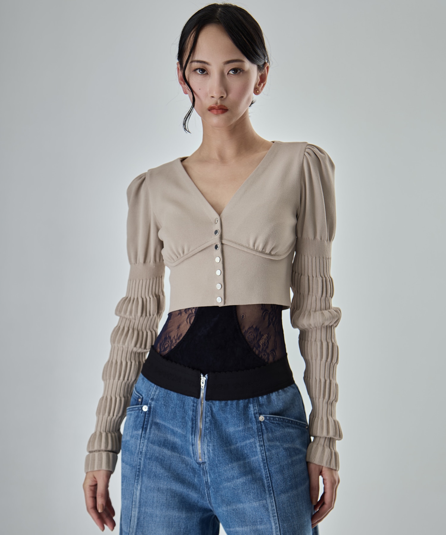 別注 STRIPE KNIT SHORT CARDIGAN FETICO