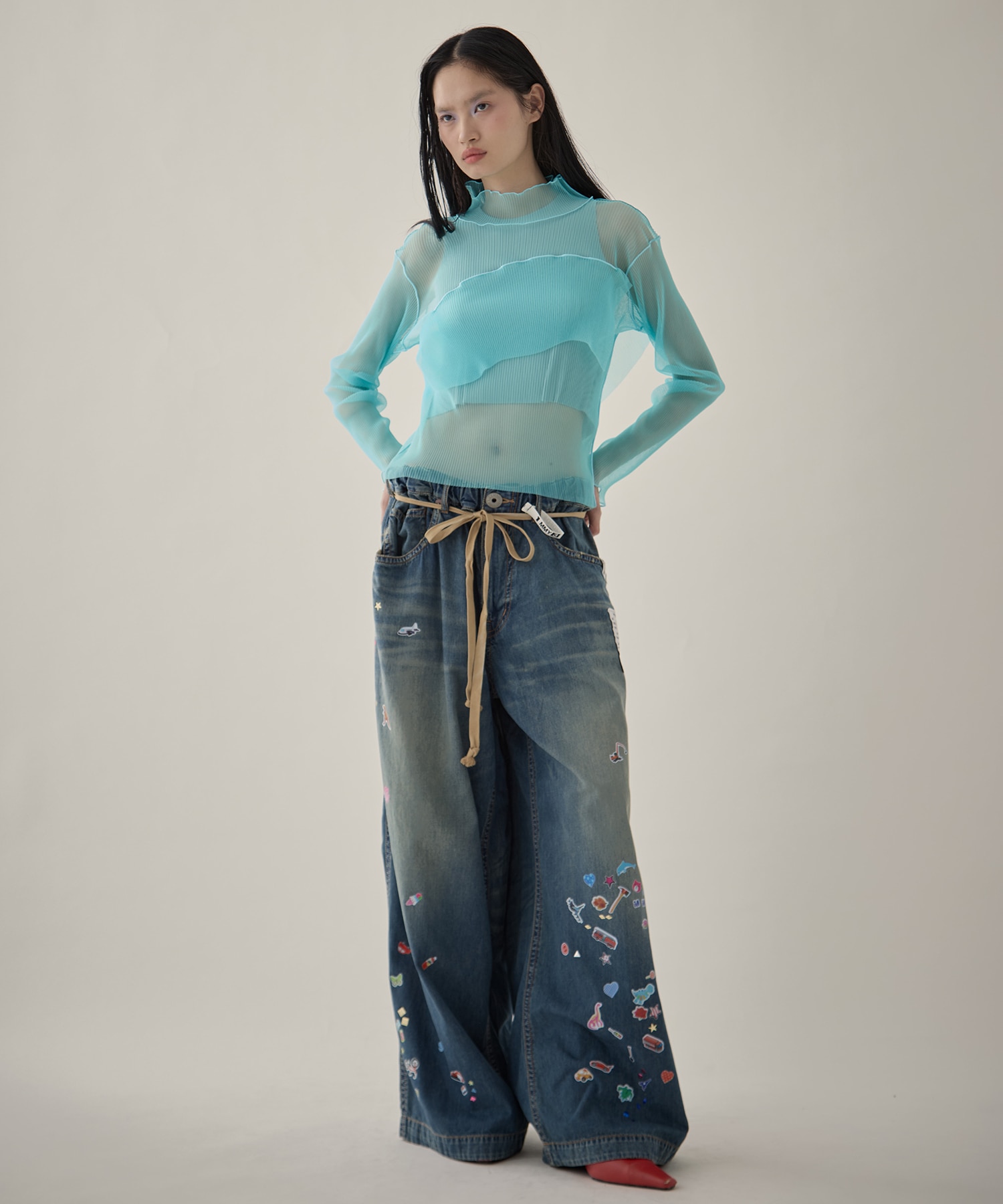 DENIM HUGE DETAIL PANTS w KIDS STICKER Maison MIHARA YASUHIRO