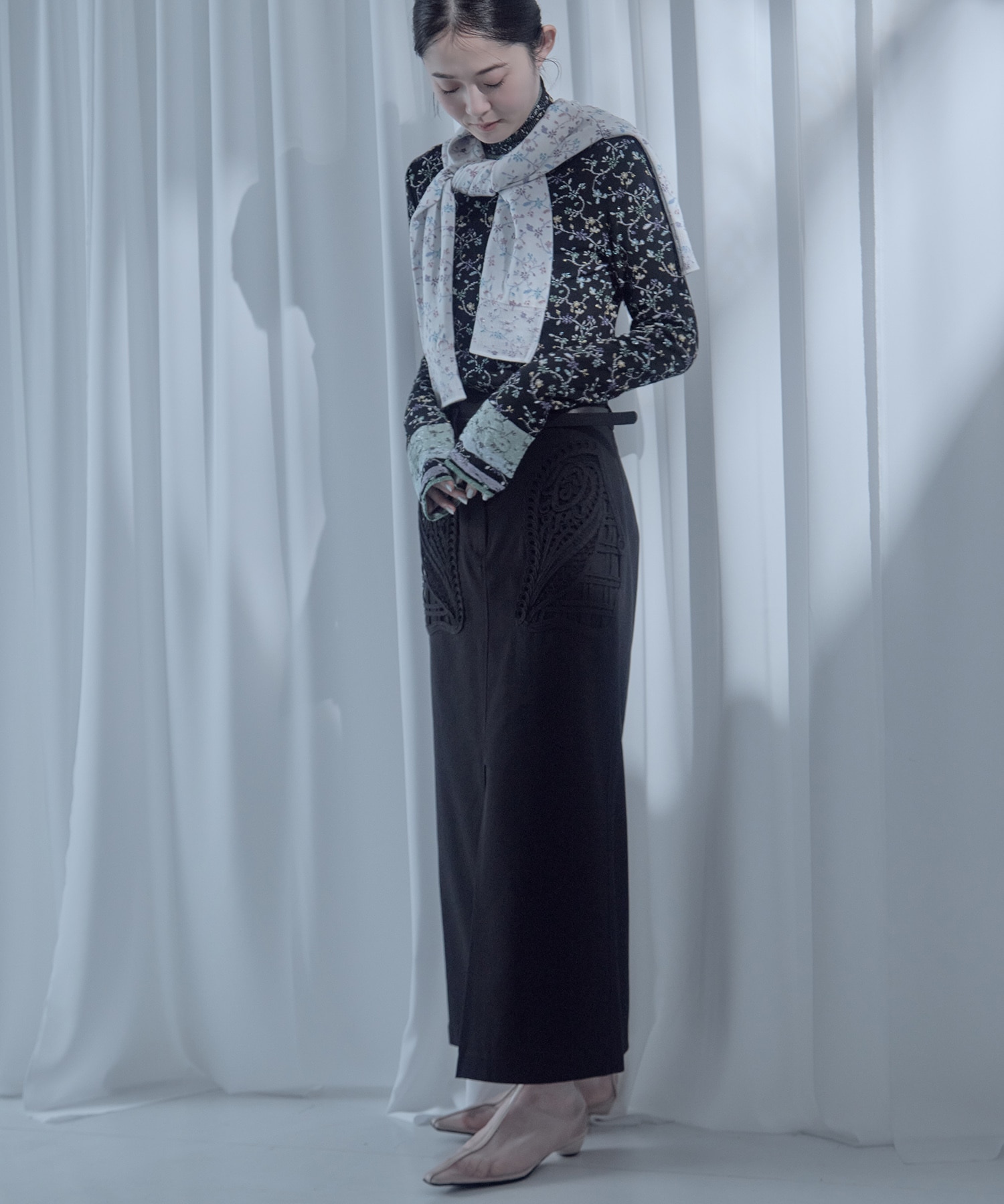 別注Cording Embroidery Detailed I-line Skirt Mame Kurogouchi