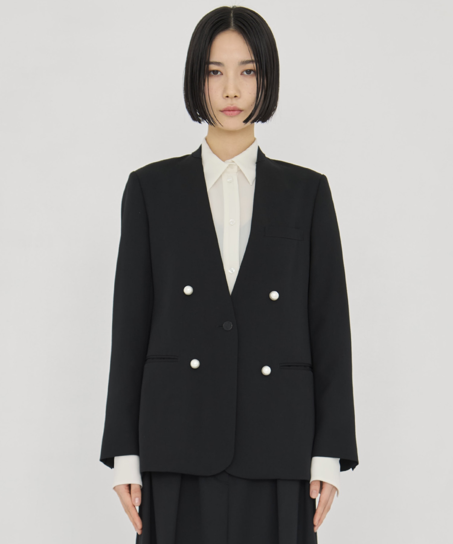 BLACK FORMAL NO COLLAR JACKET CINOH