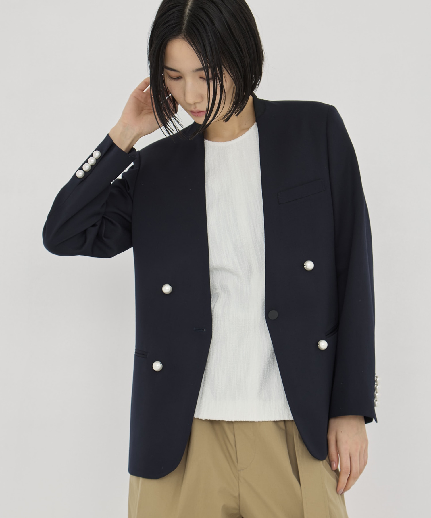 BLACK FORMAL NO COLLAR JACKET CINOH