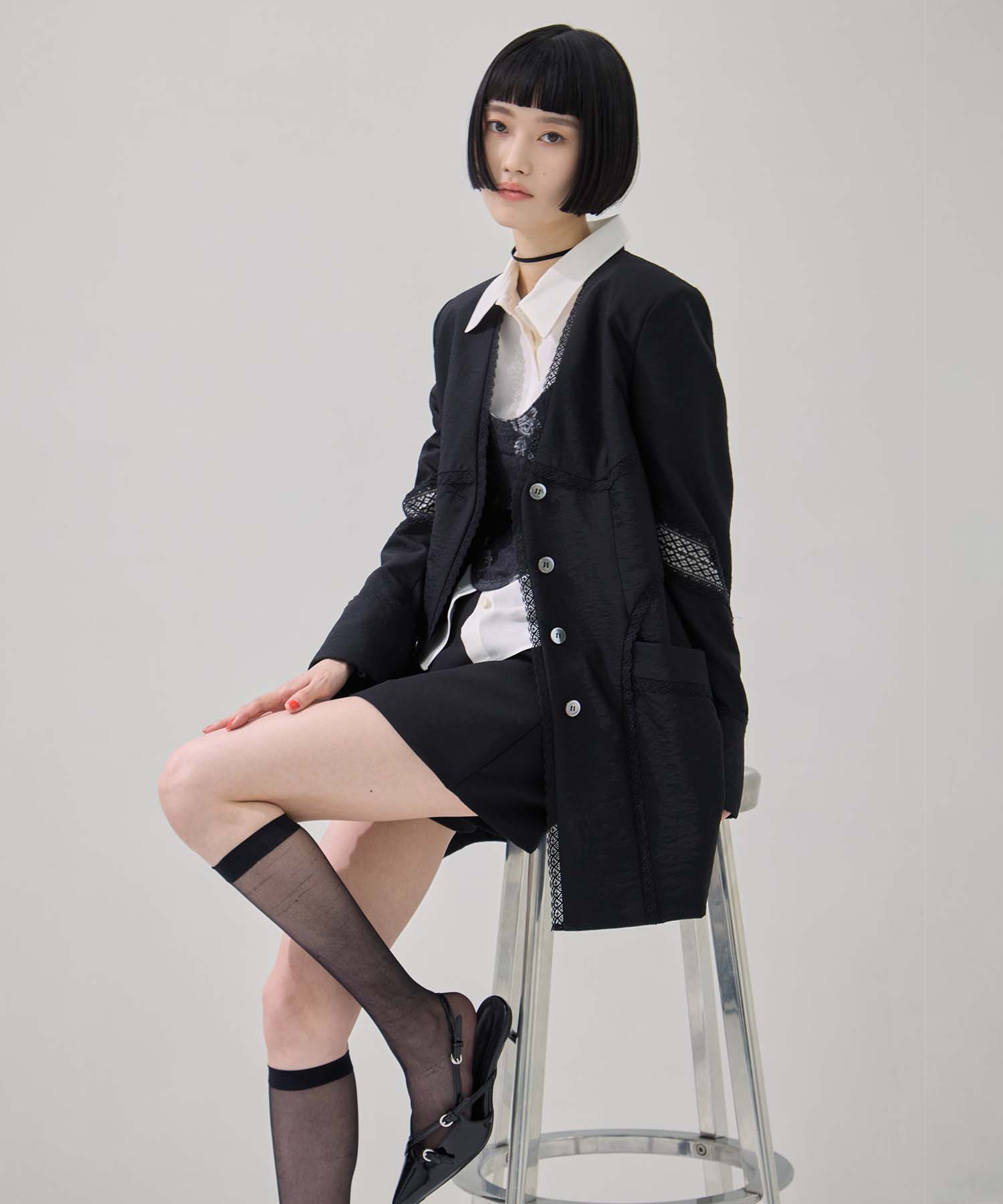 別注 LACE-PANELED SHIRT JACKET FETICO