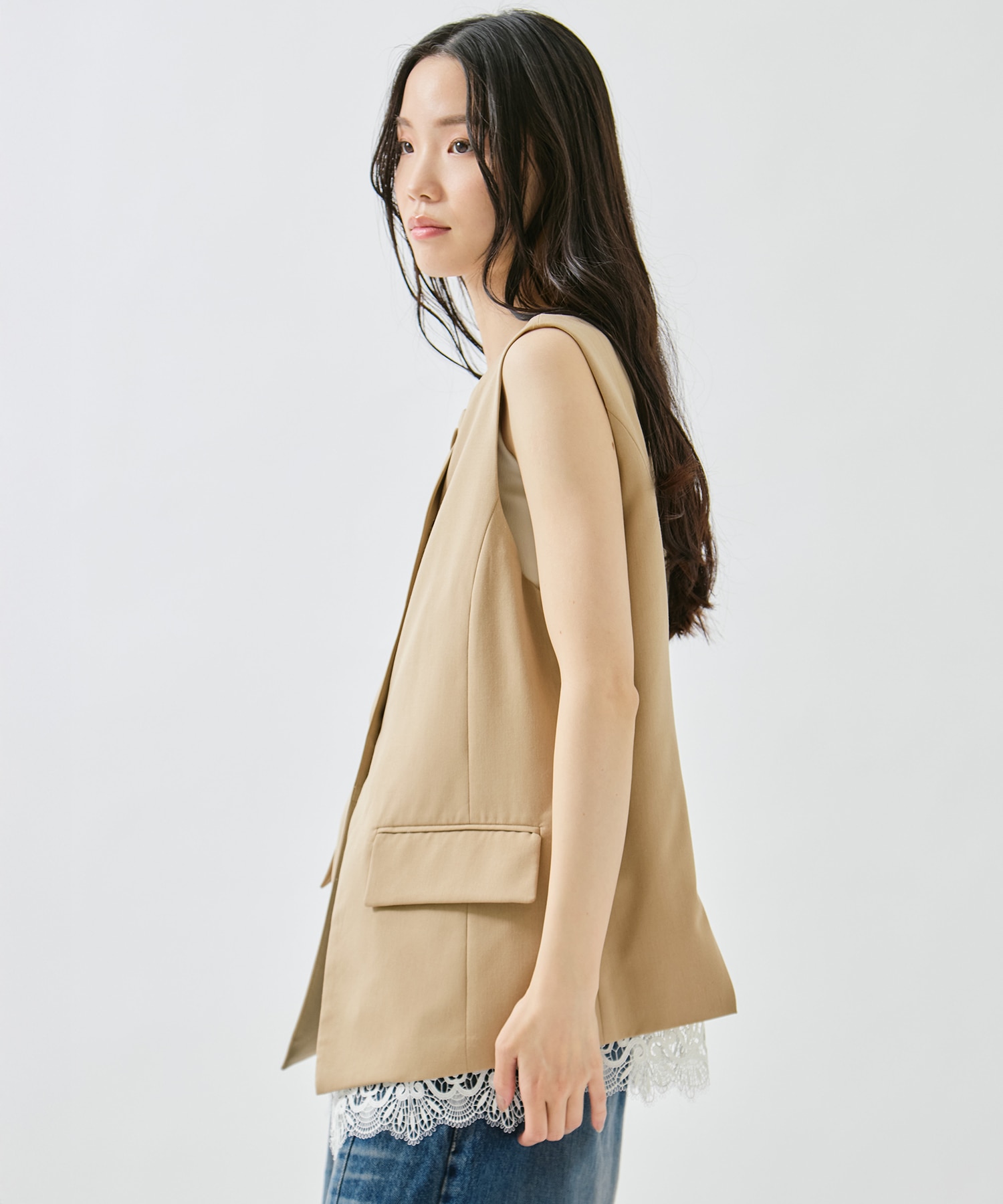 2WAY CREW NECK LACE TAKE OFF VEST AMERI