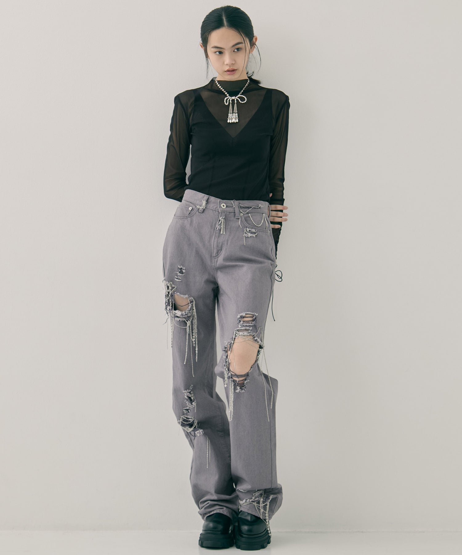 pearl ribbon chain necklace tanakadaisuke