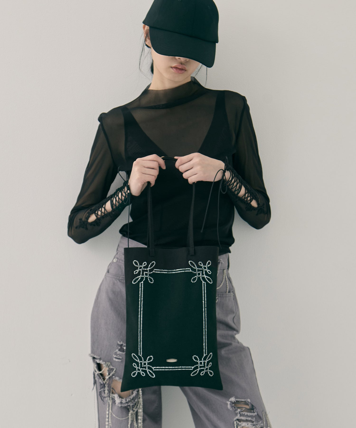 Rhinestone frame tote bag tanakadaisuke