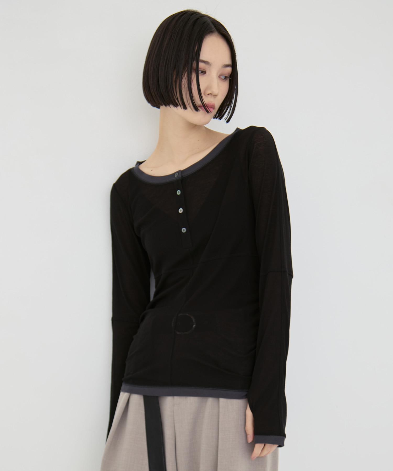 2way Sheer Cotton Long Tee STUDIOUS