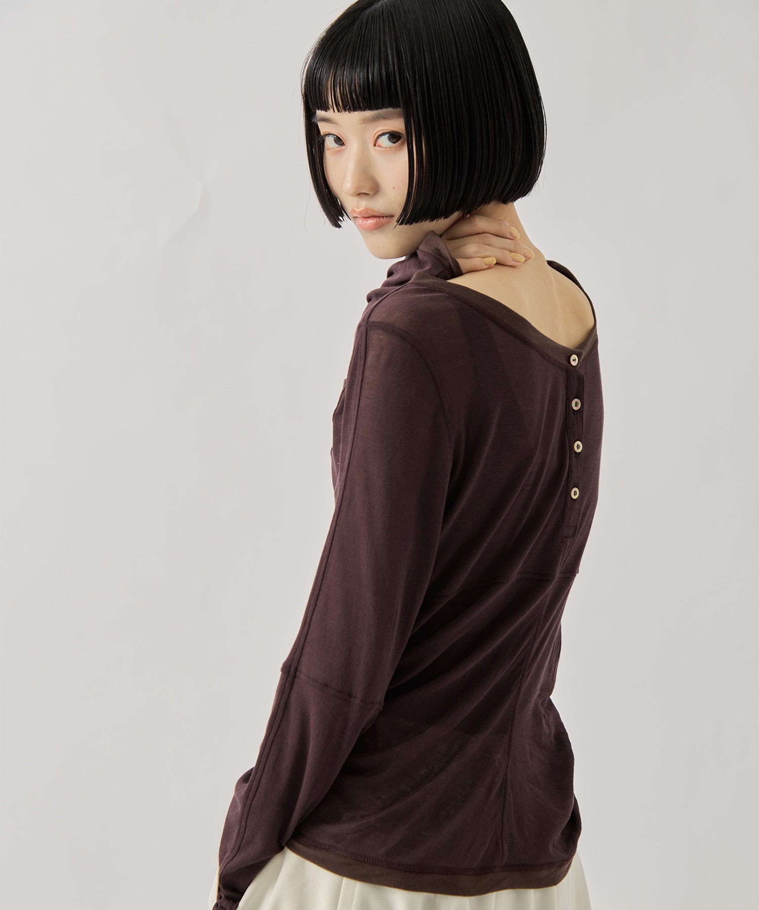 2way Sheer Cotton Long Tee STUDIOUS