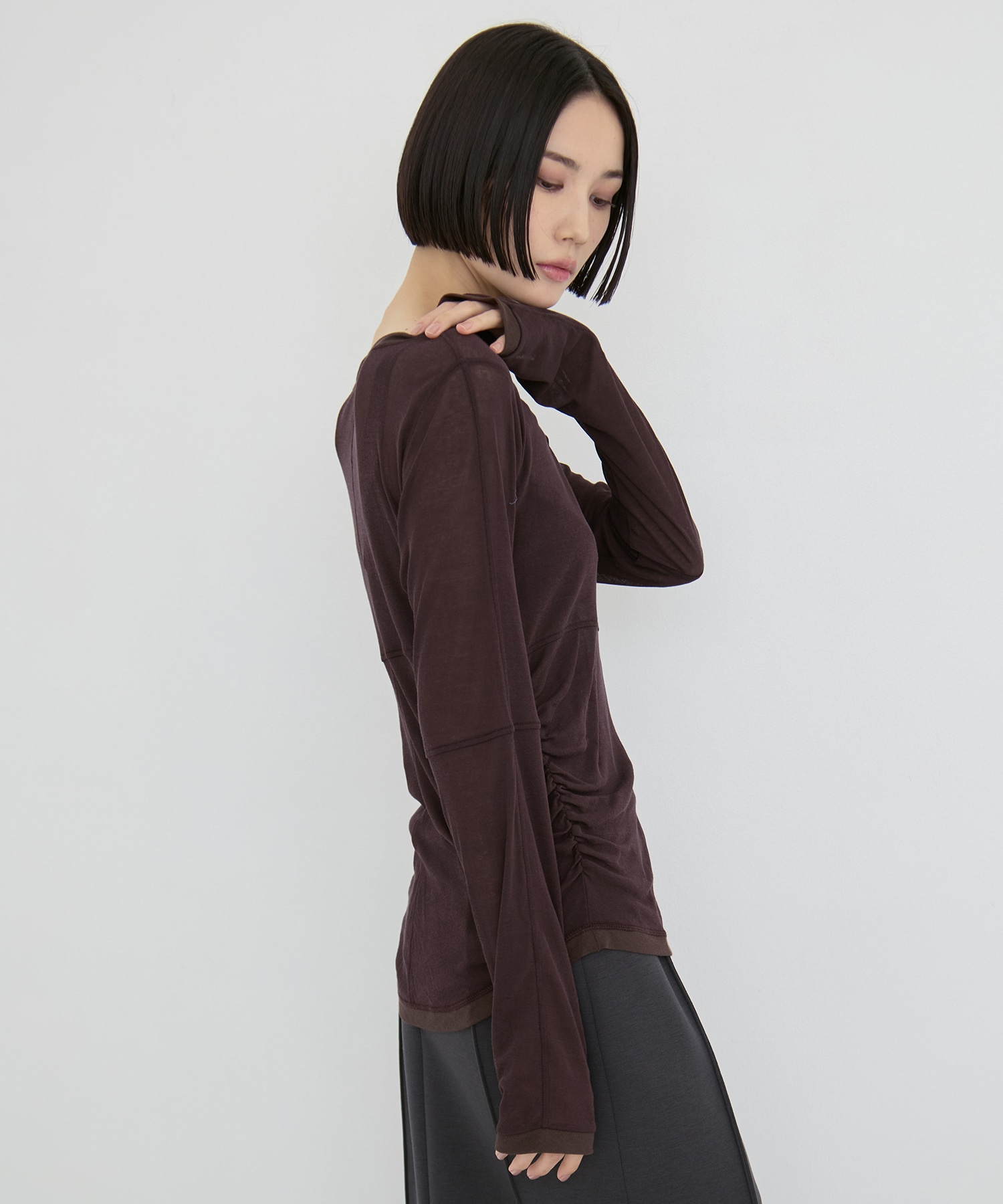 2way Sheer Cotton Long Tee STUDIOUS