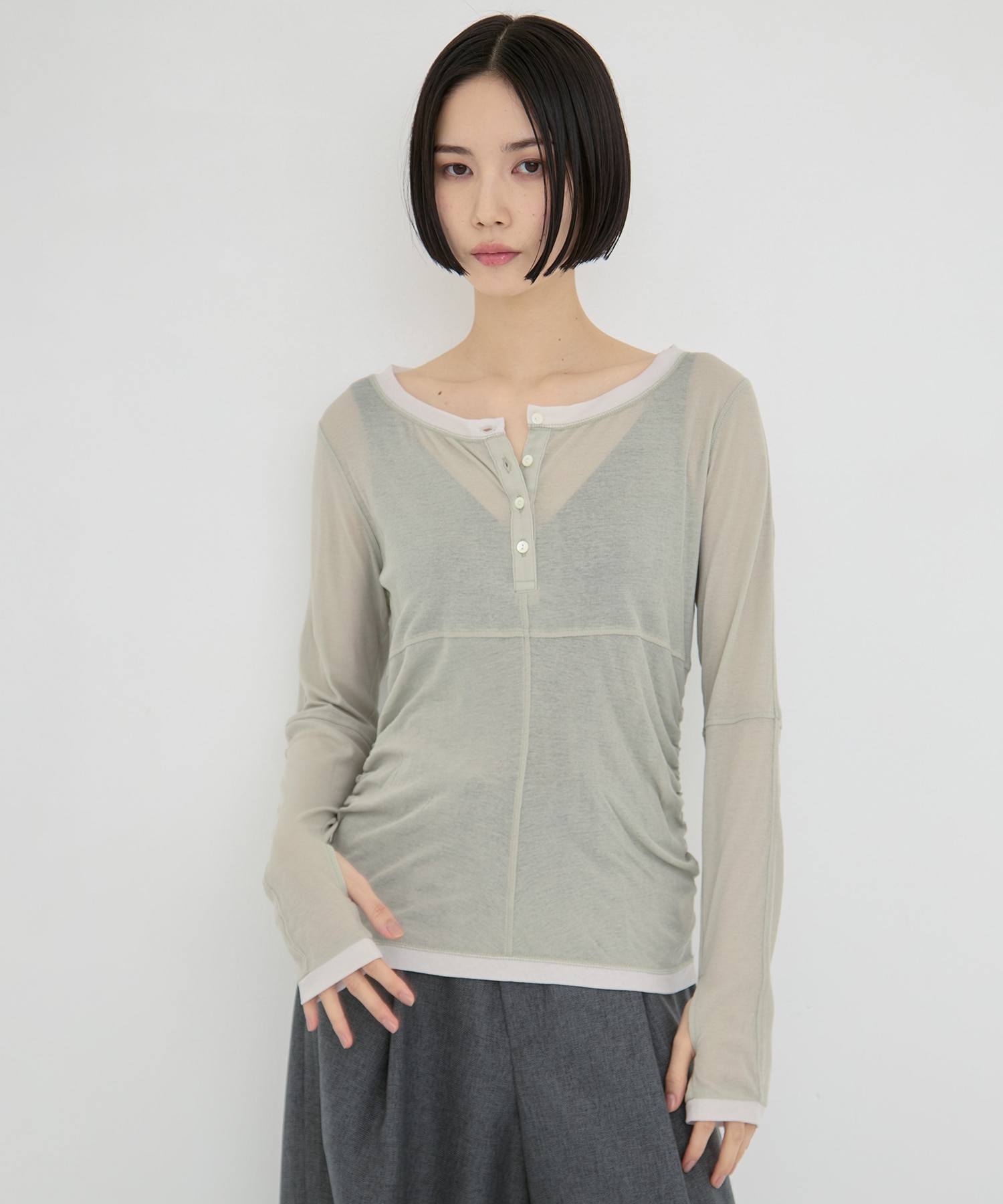 2way Sheer Cotton Long Tee STUDIOUS