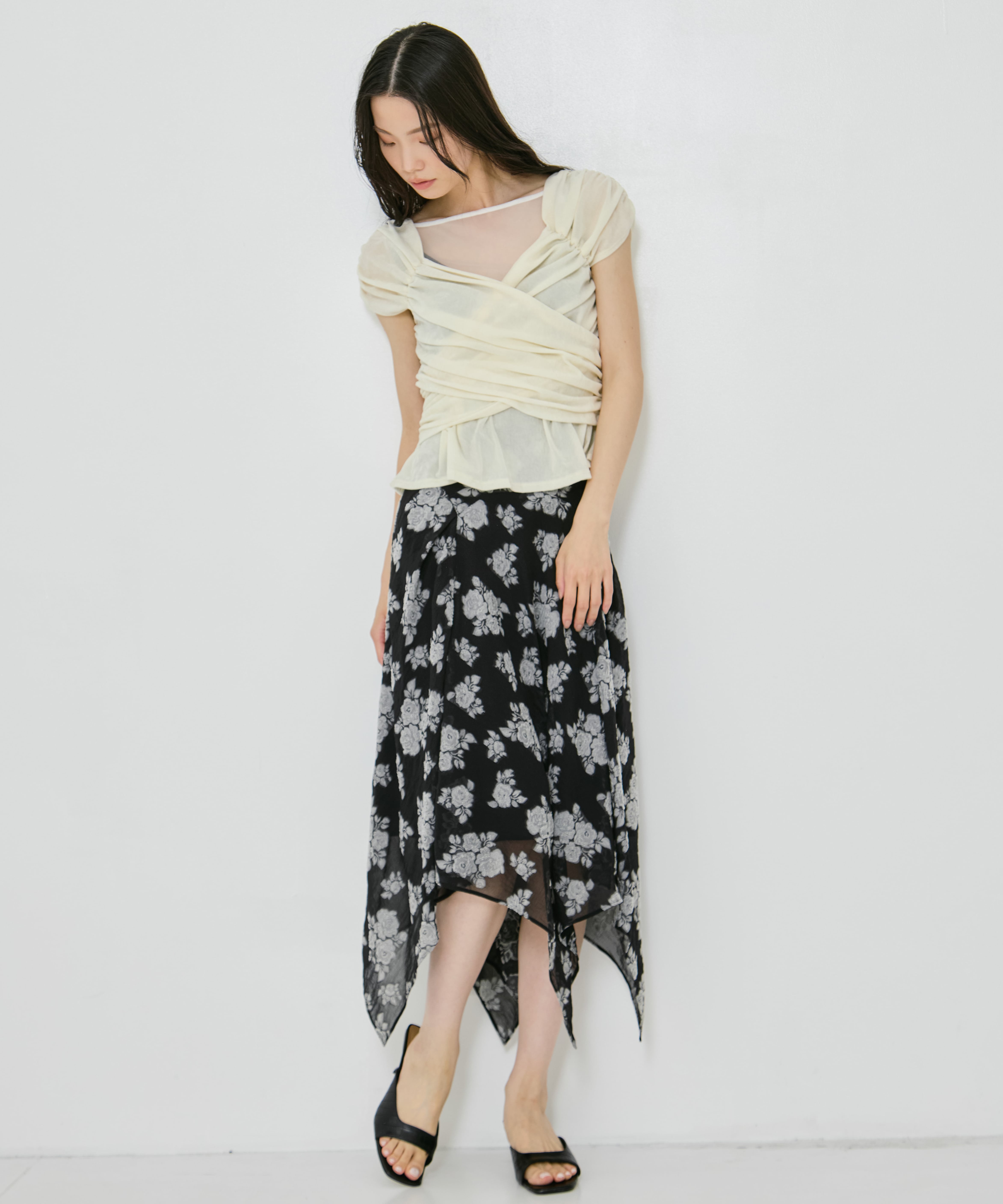 VELVET TULLE GATHERED TOP FETICO