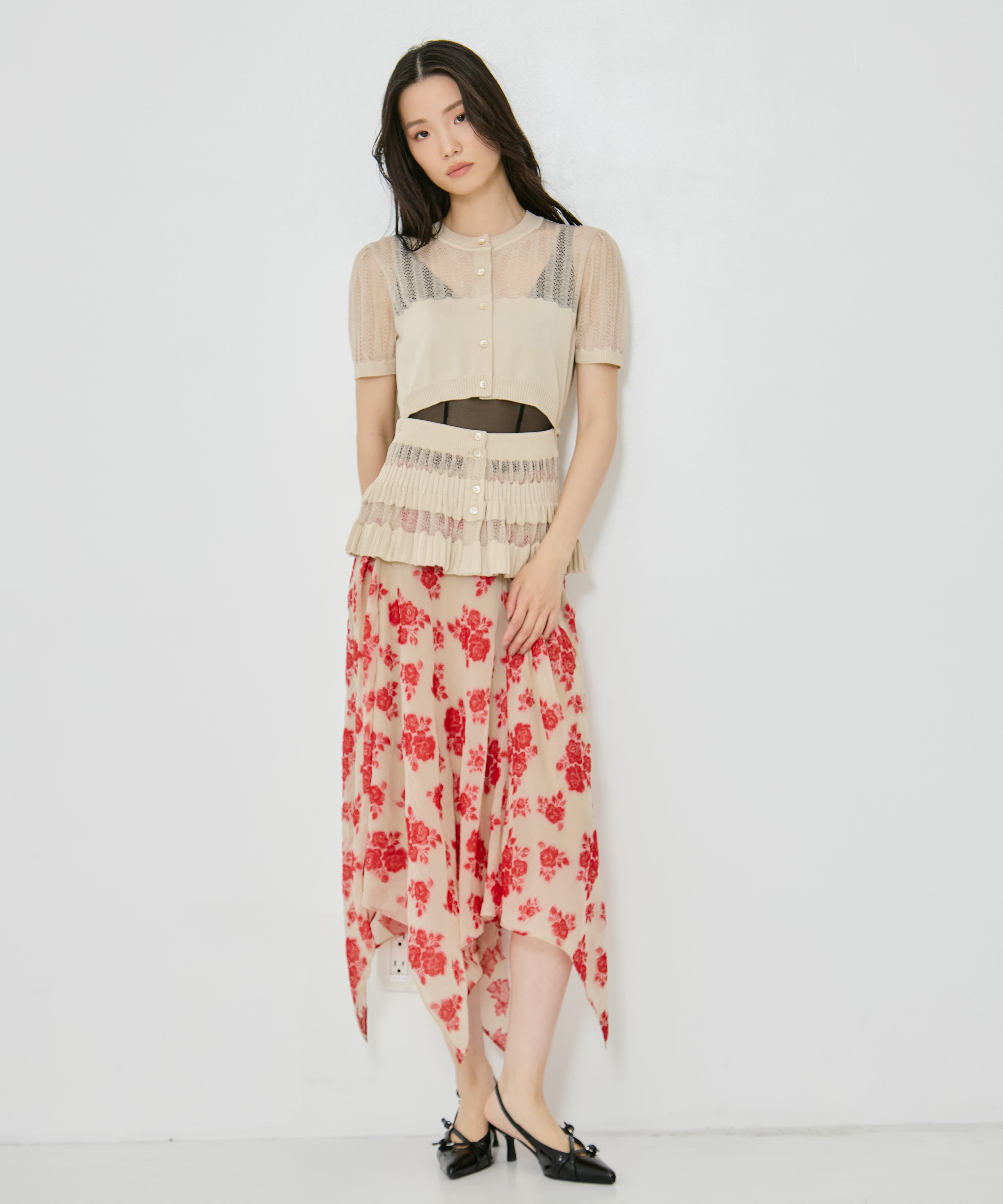 CONVERTIBLE SHEER STRIPE KNIT CARDIGAN FETICO