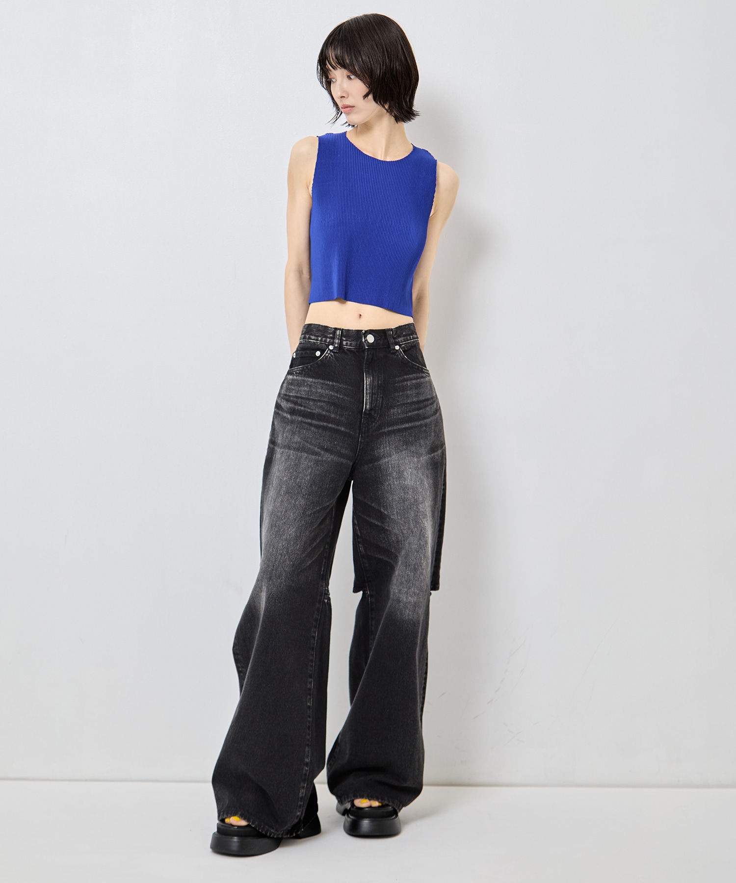 別注 WASHED DENIM CUT OUT WIDE PANTS JOHN LAWRENCE SULLIVAN