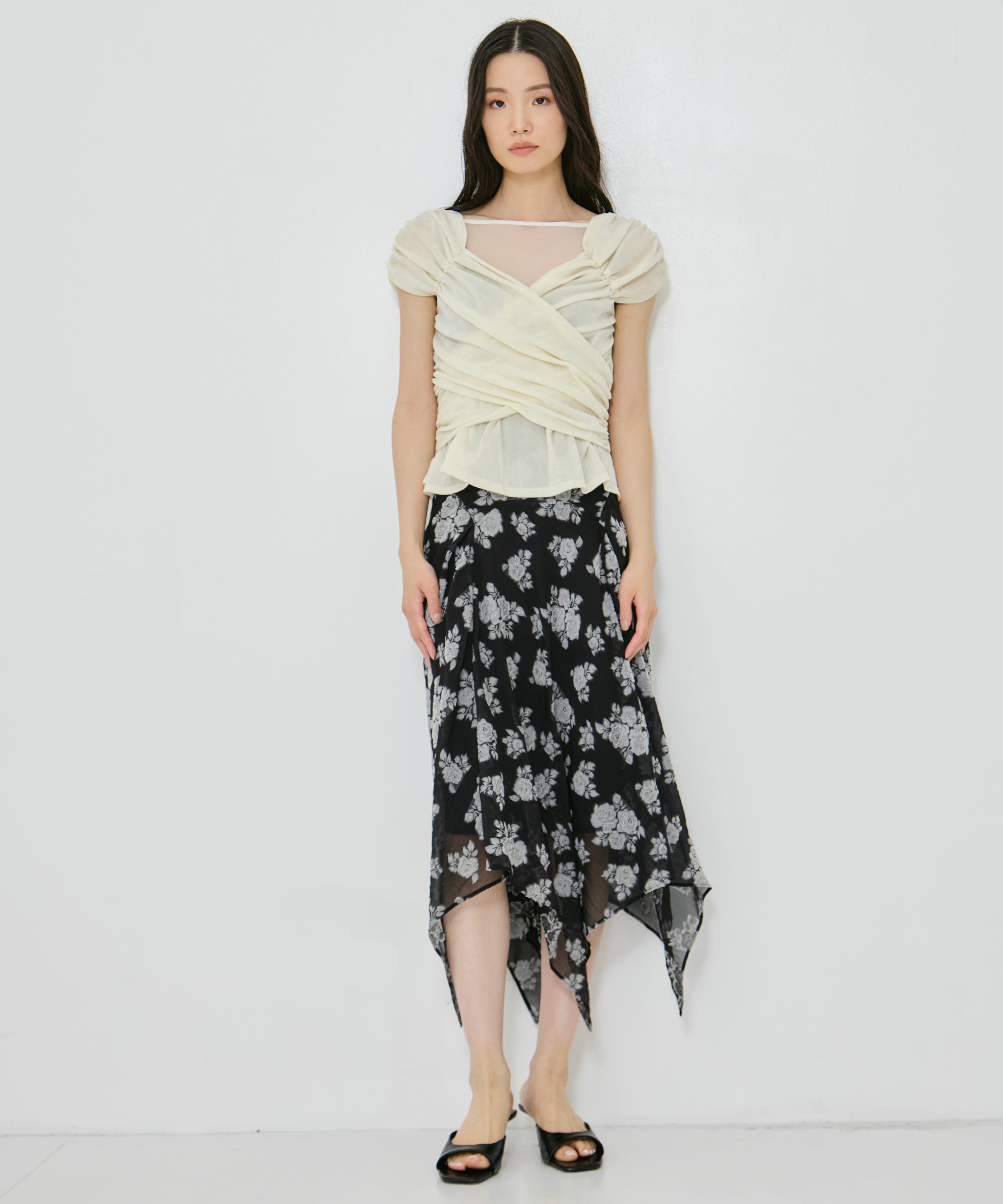 DRAPED FLORAL JACQUARD SKIRT FETICO
