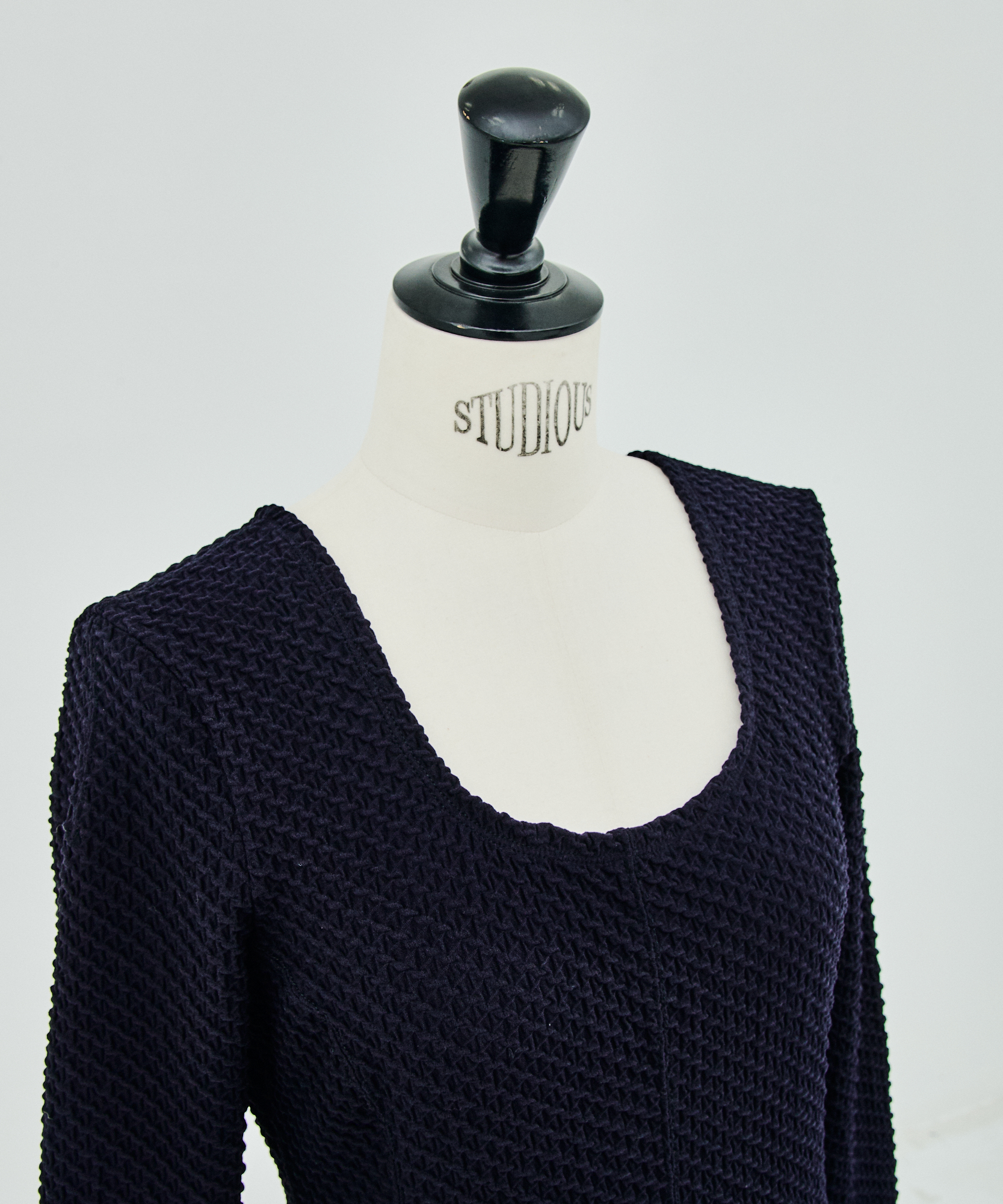 Shirring Jersey Jacquard Long Sleeve Dress Mame Kurogouchi