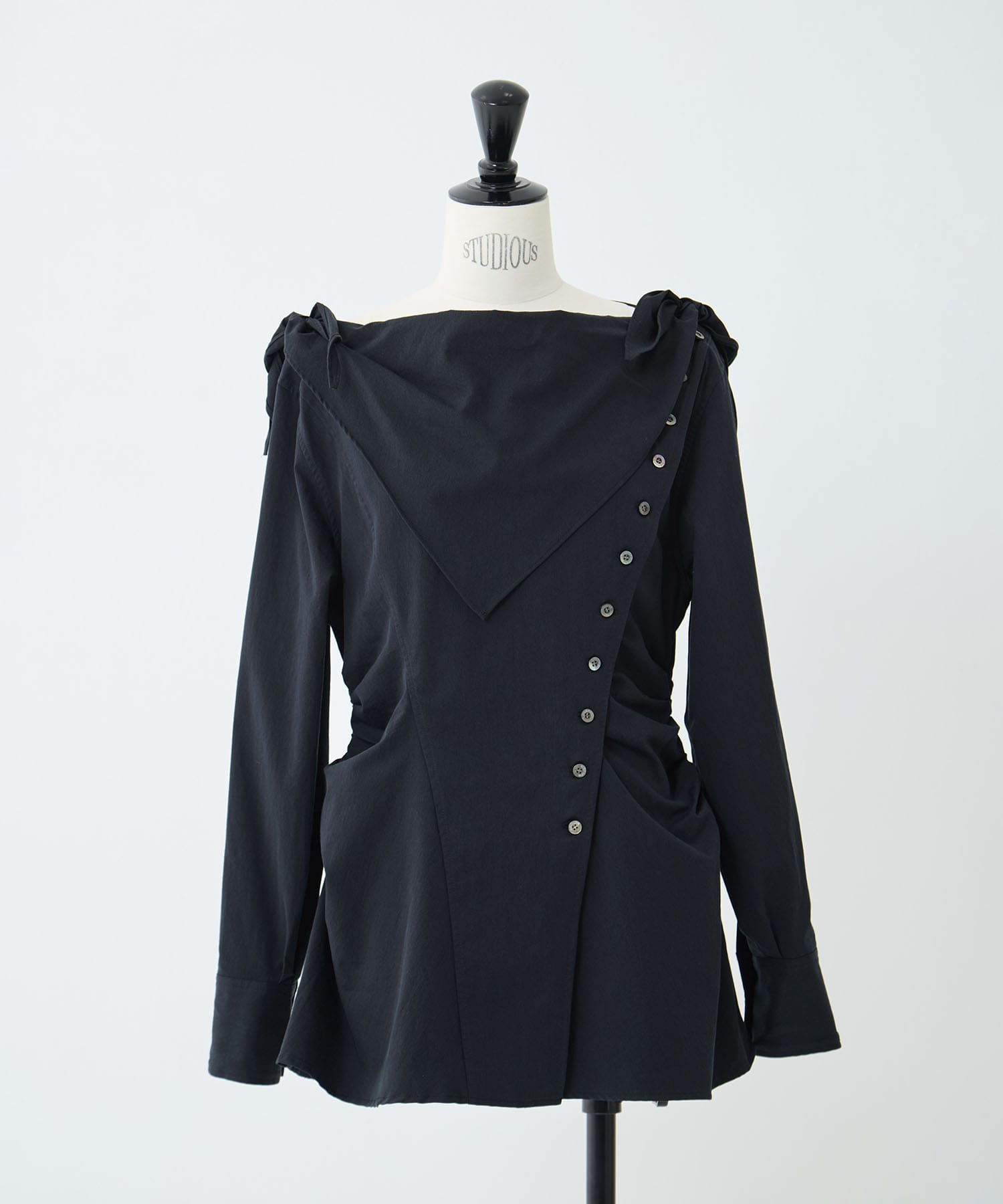 COTTON STRIPE SCARF COLLAR BLOUSE FETICO