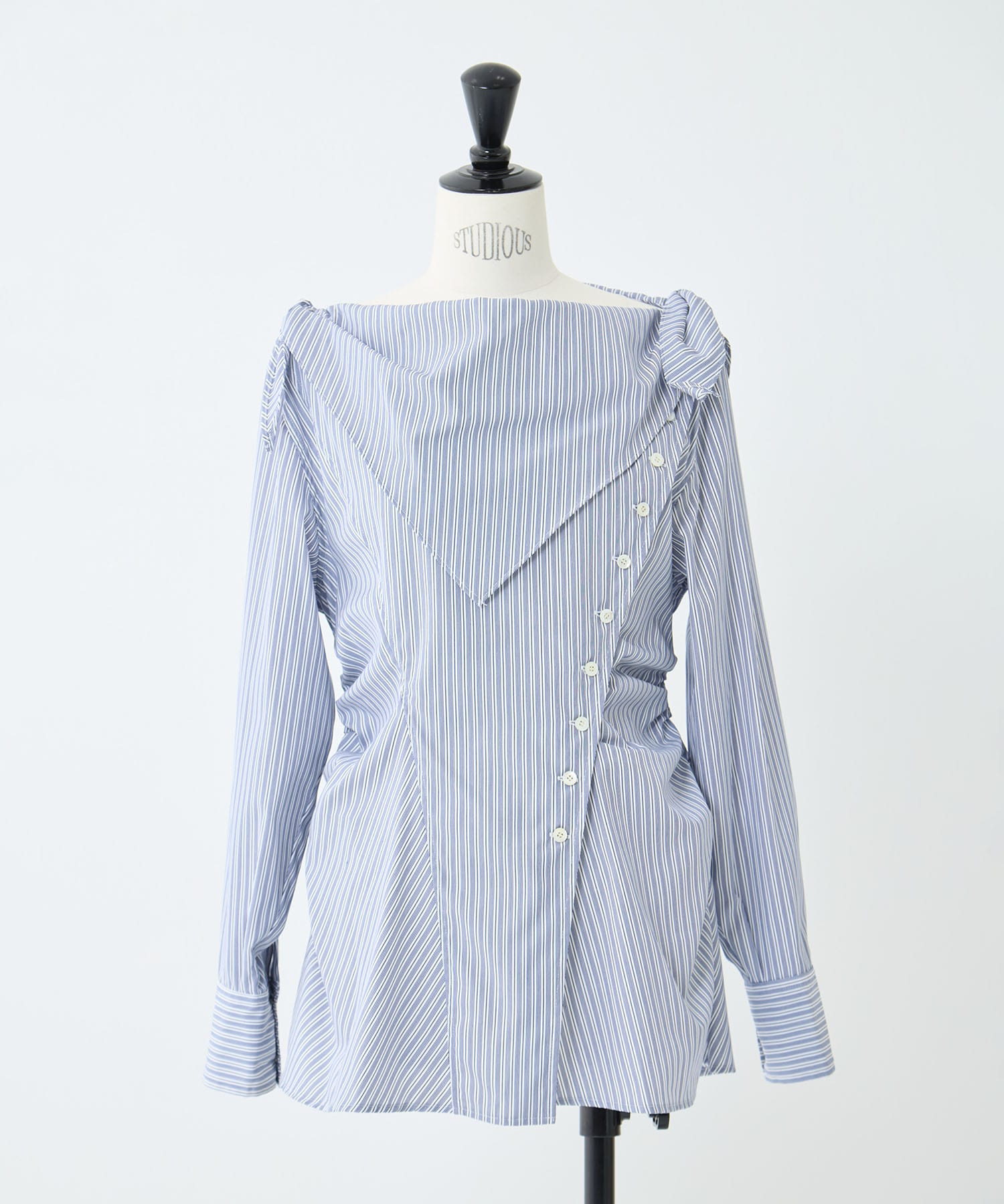 COTTON STRIPE SCARF COLLAR BLOUSE FETICO