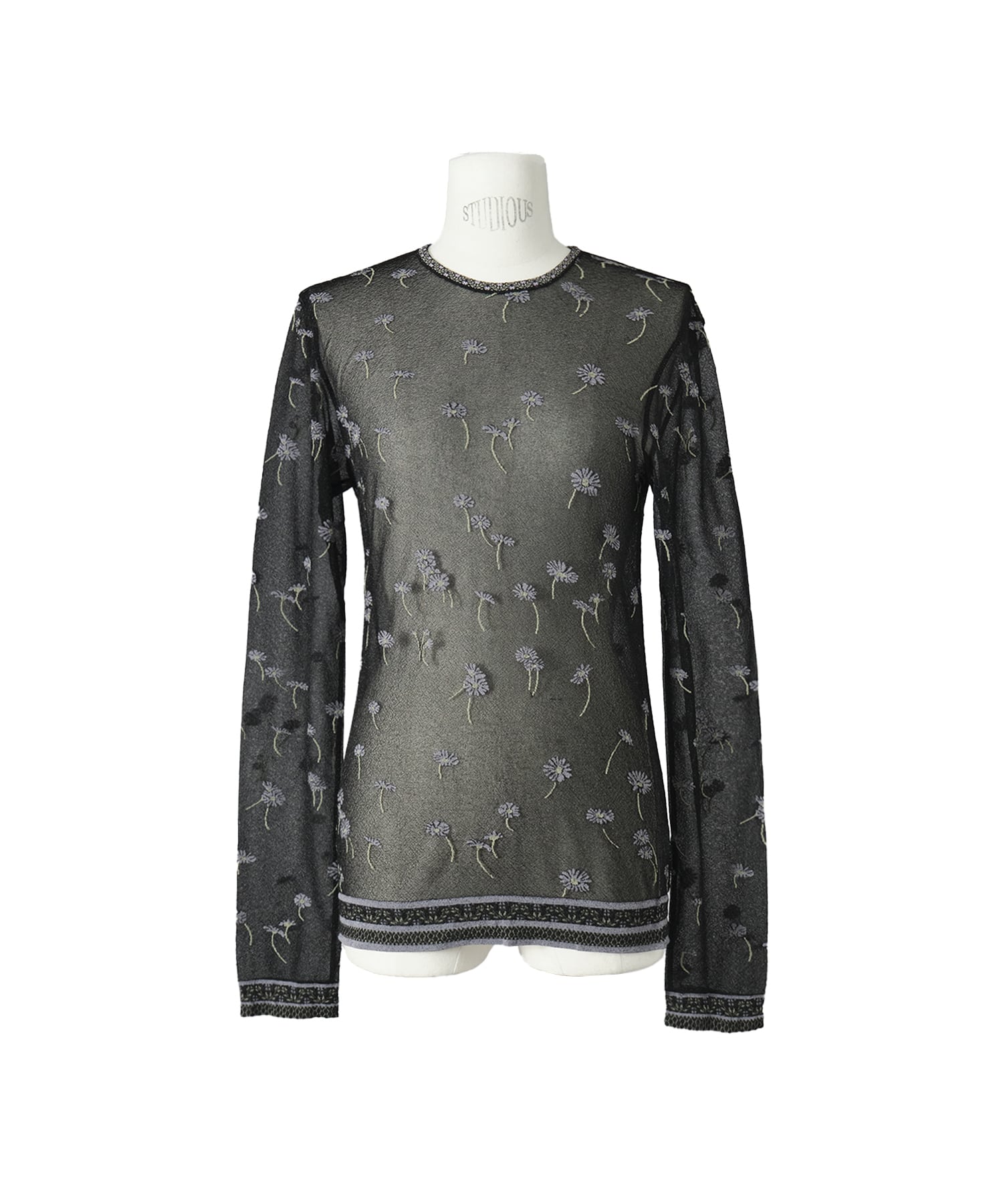 Floral Pattern Long Sleeve Sheer Knit Top Mame Kurogouchi