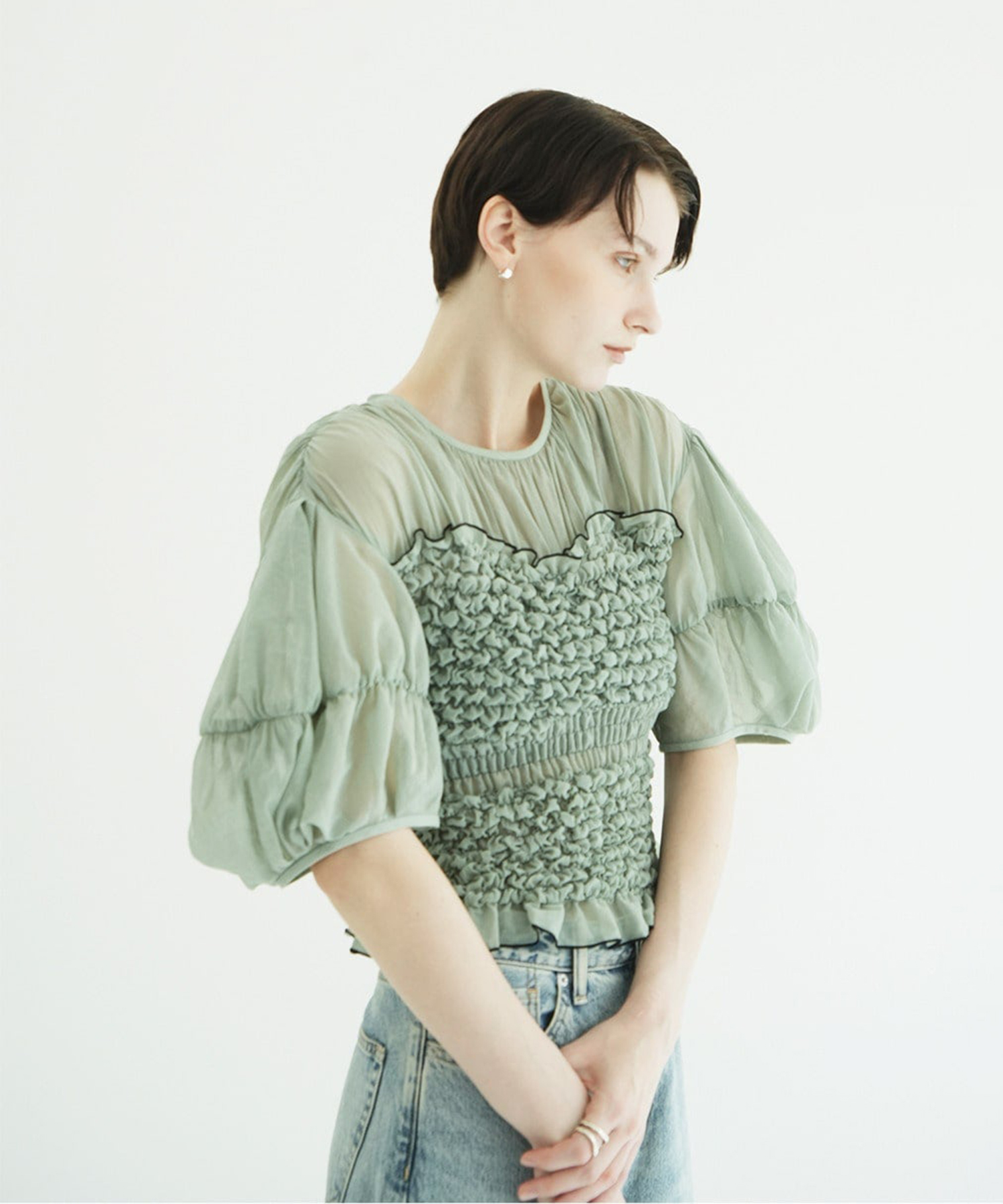 COLOR STITCHED SHIRRING TOPS CLANE