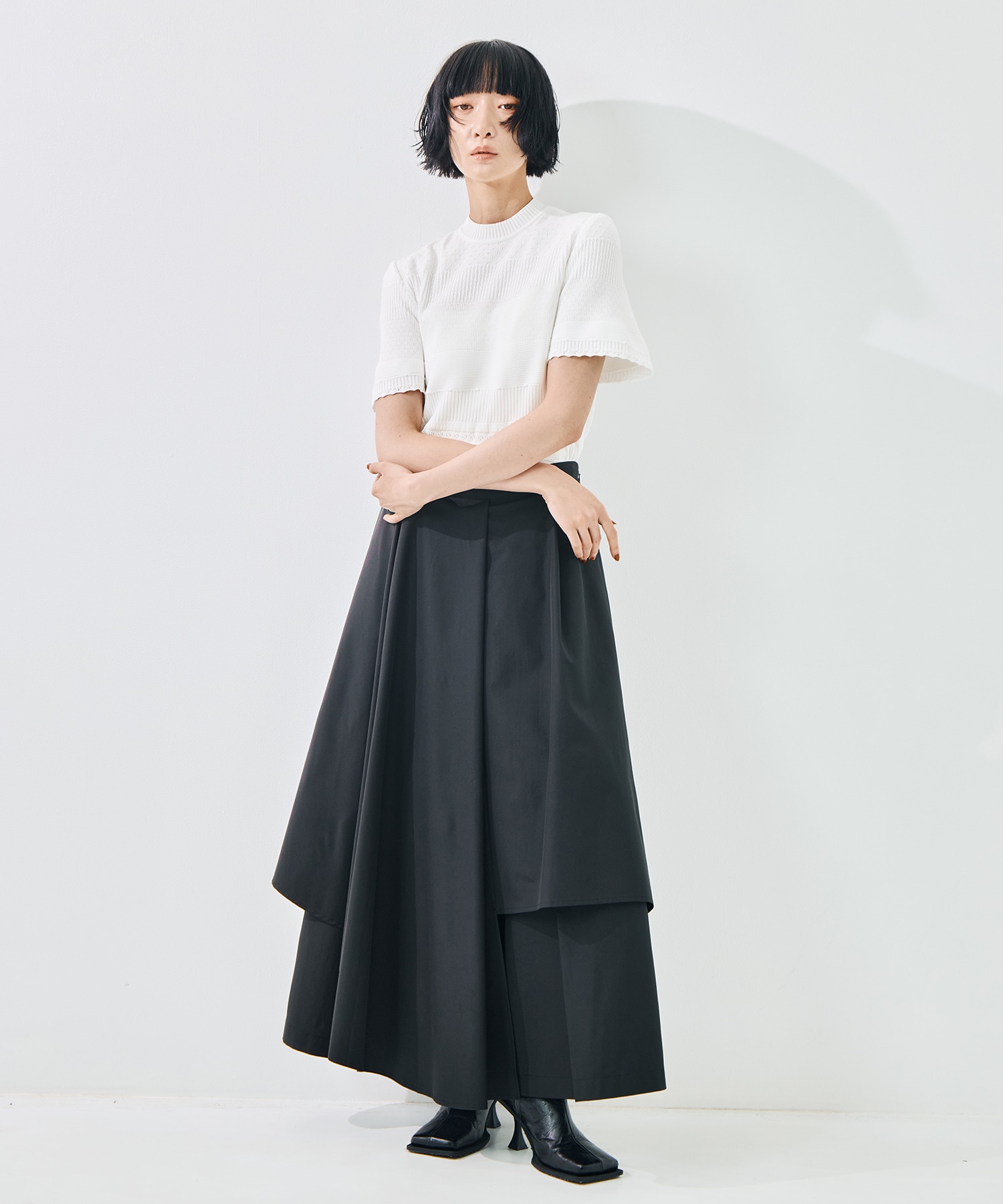 Knit Lace Short Sleeve Top Mame Kurogouchi