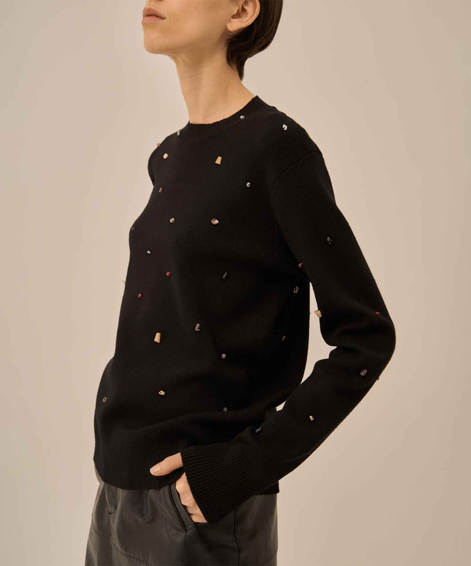 Aila glass beads& ores knit pullover AKIRANAKA
