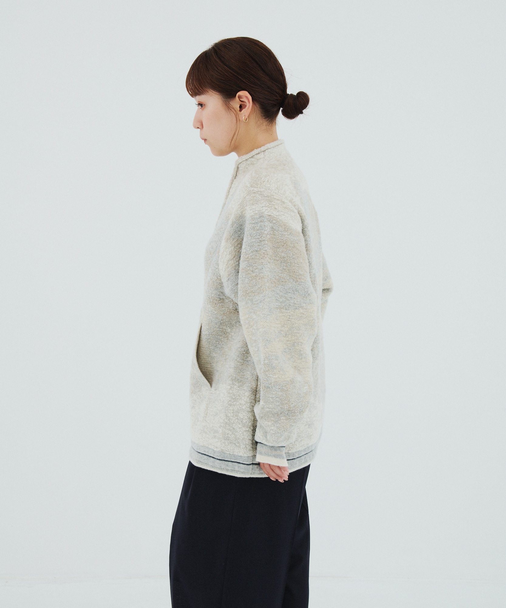 Pile Jacquard Half Zip Knit Top Mame Kurogouchi