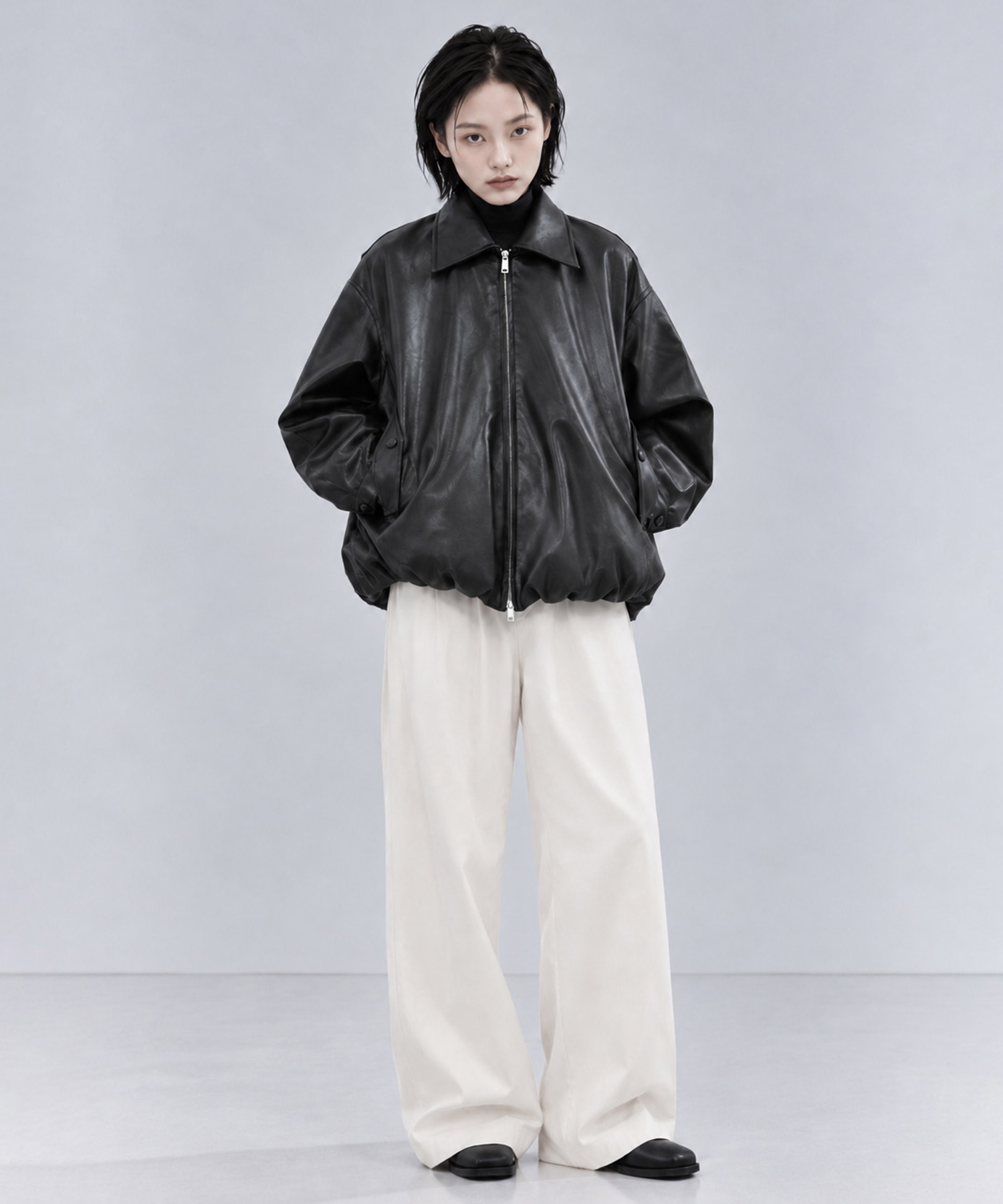 別注 FAKE LEATHER BALLOON JACKET CLANE