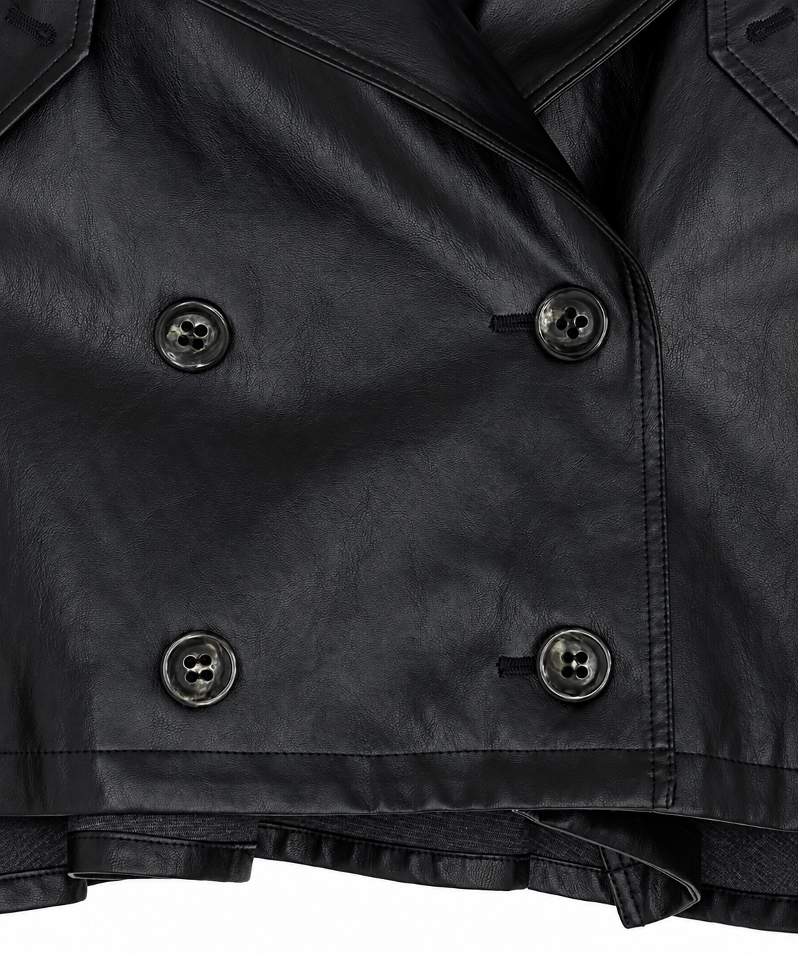 DRAWSTRING YOKE SYNTHETIC LEATHER SHORT COAT AMERI