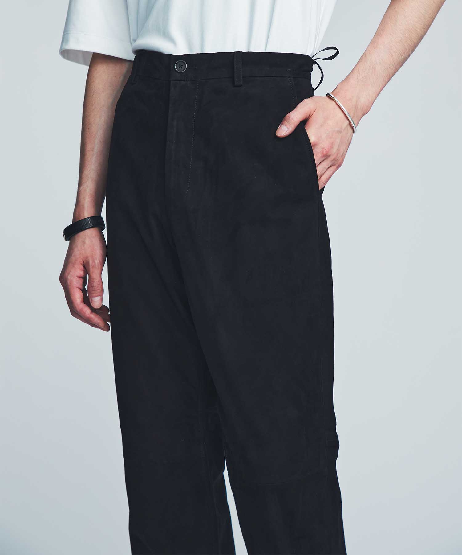 LEATHER FLARE TROUSERS -GOAT SUEDE-(S BLACK): SEVEN BY SEVEN: MENS